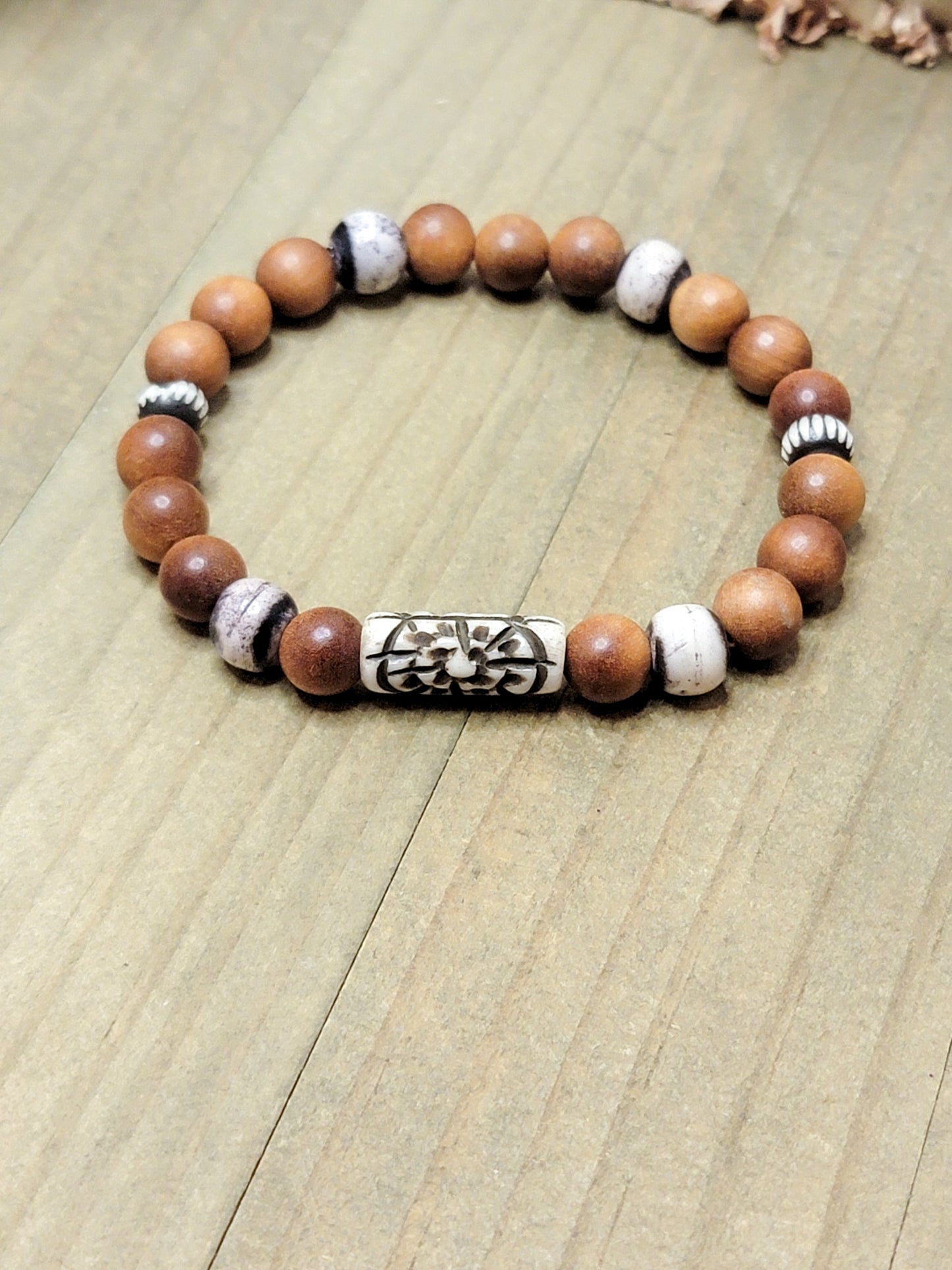 Sandalwood and Bone Beaded Bracelet, Nicki Lynn Jewelry 