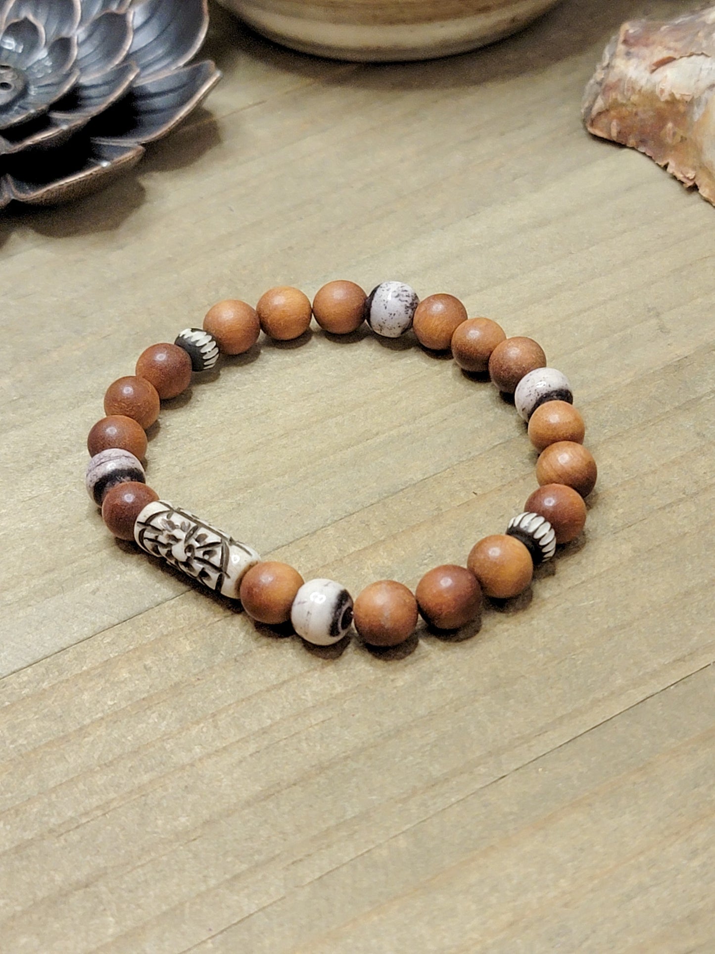 Sandalwood and Bone Beaded Bracelet, Nicki Lynn Jewelry 