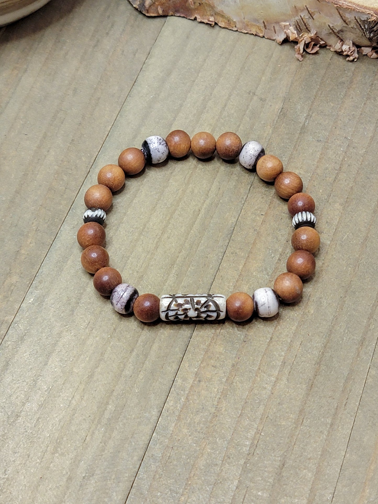 Sandalwood and Bone Beaded Bracelet, Nicki Lynn Jewelry 