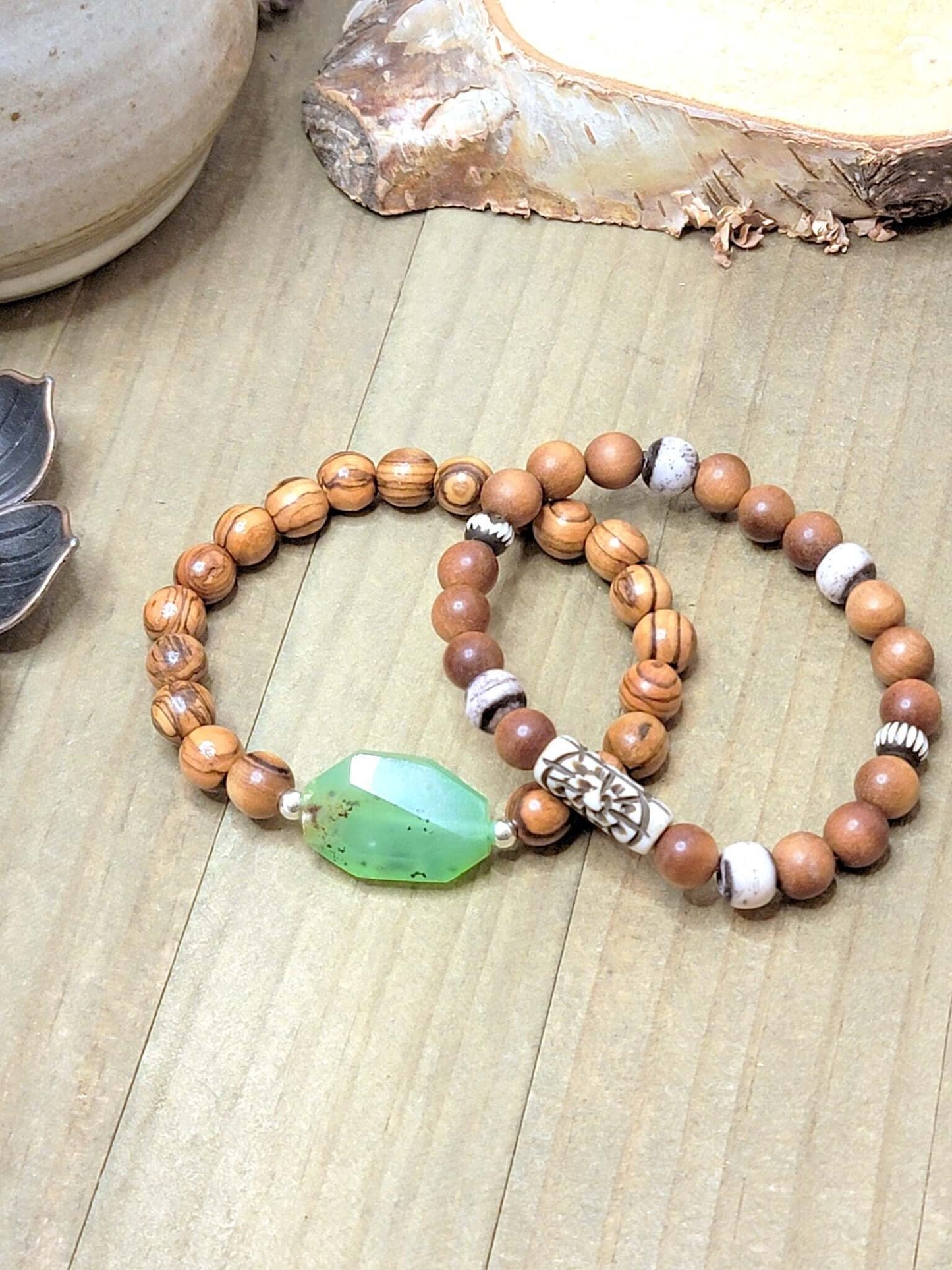 Olivewood Chrysoprase Bracelet in Sterling Silver, Nicki Lynn Jewelry