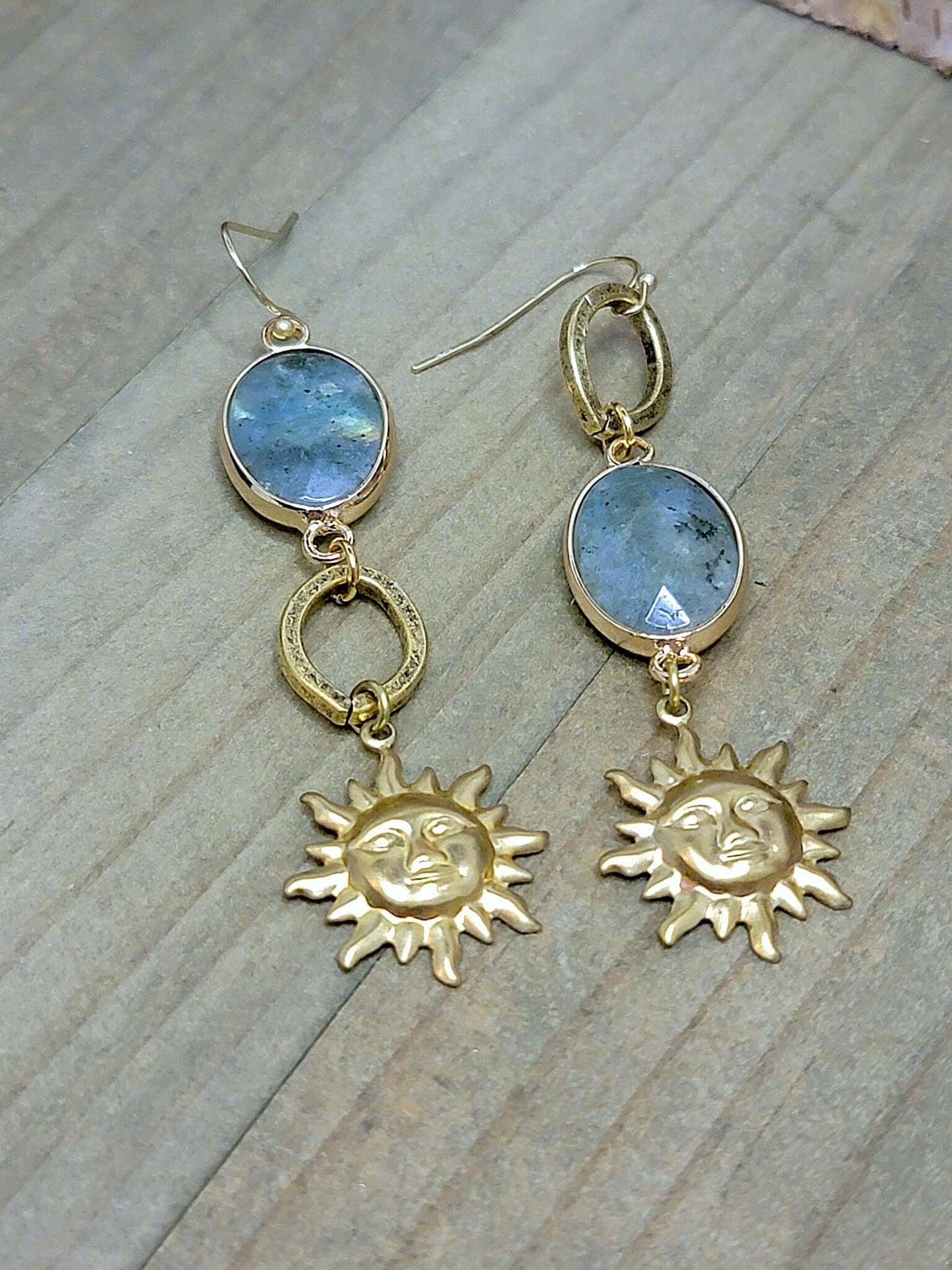 Labradorite and Gold Celestial Drop Earrings, Nicki Lynn Jewelry