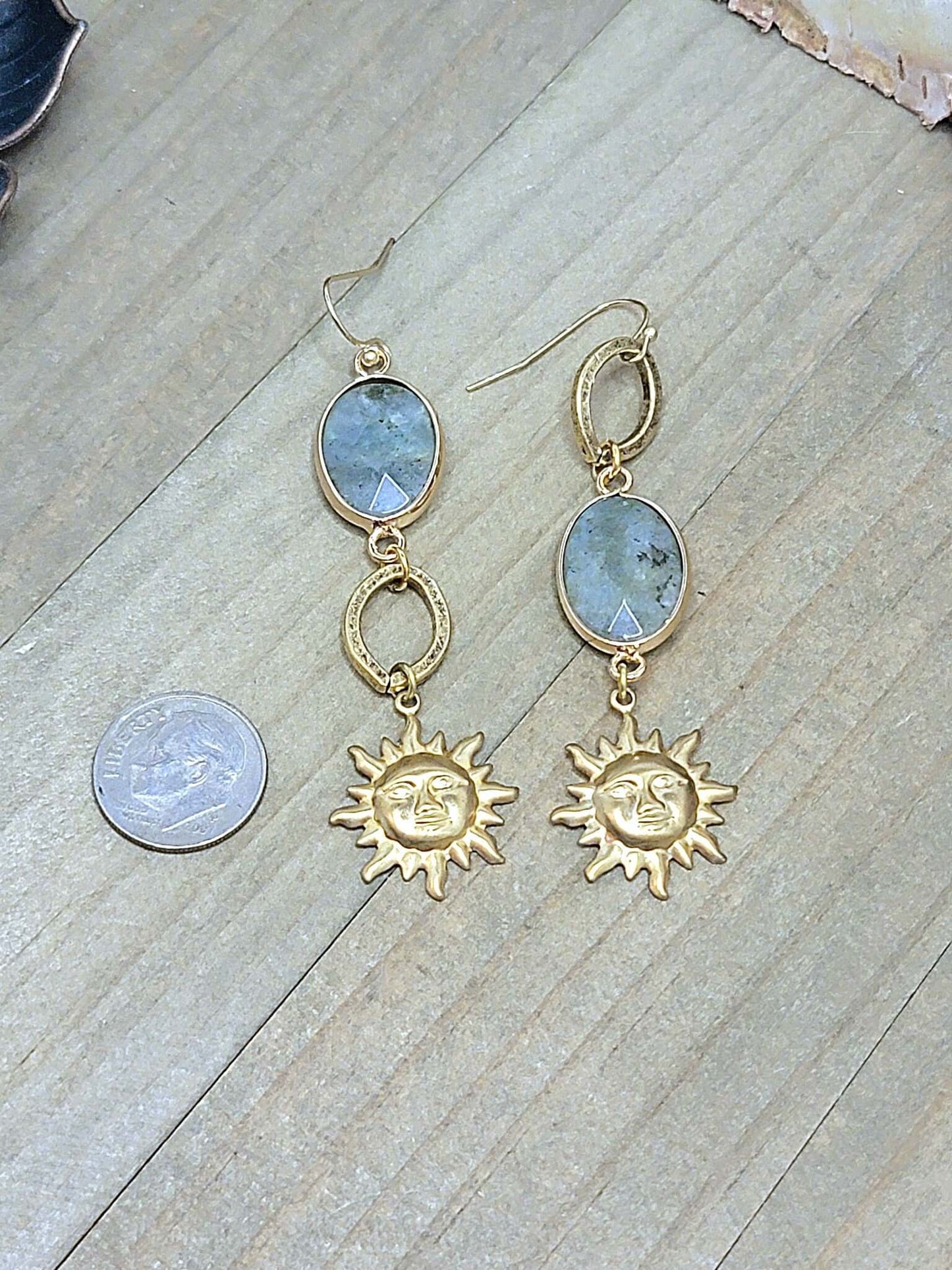 Labradorite and Gold Celestial Drop Earrings, Nicki Lynn Jewelry