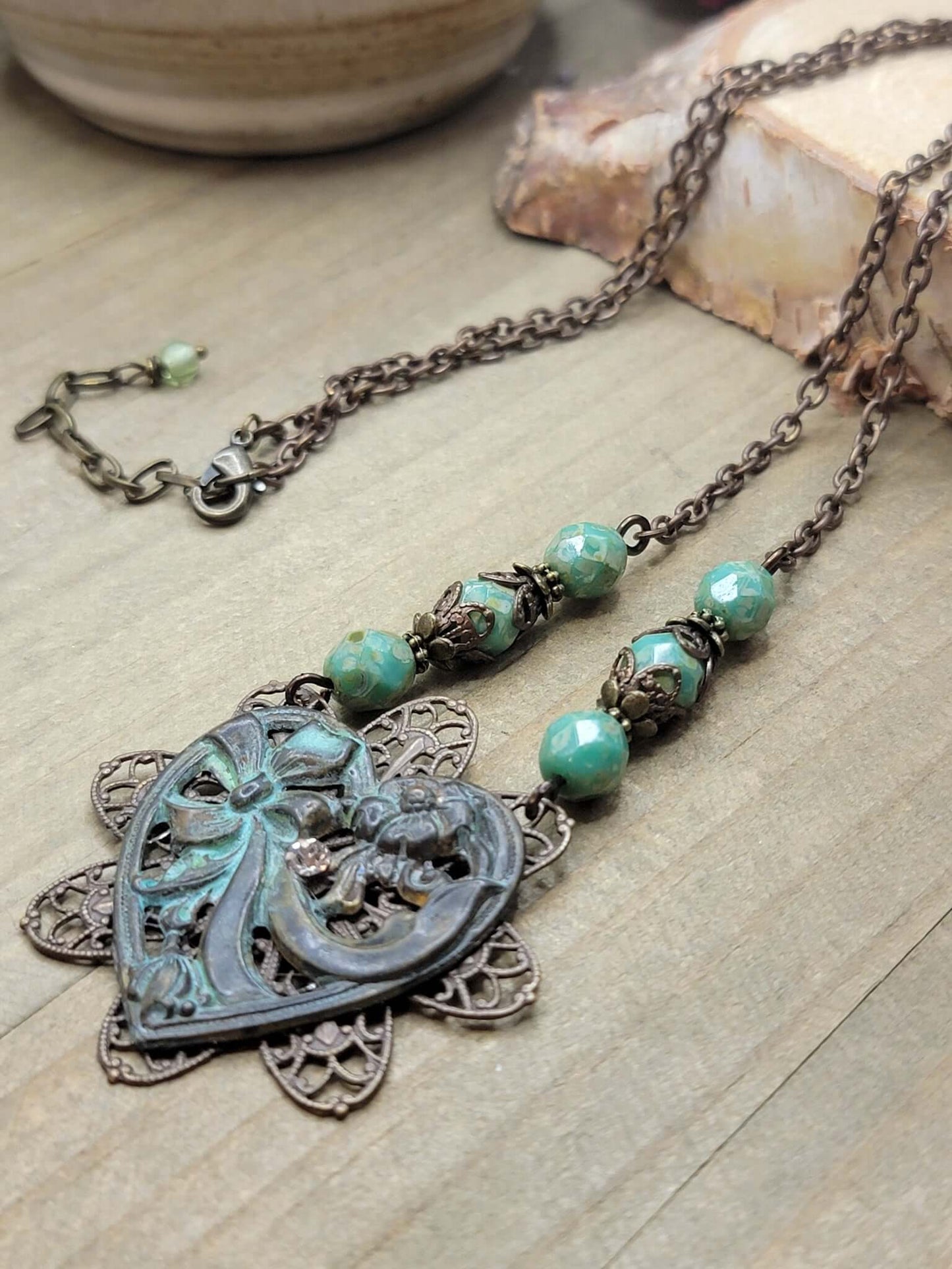 Antiqued Brass Filigree Heart Assemblage Necklace - OOAK, Nicki Lynn Jewelry
