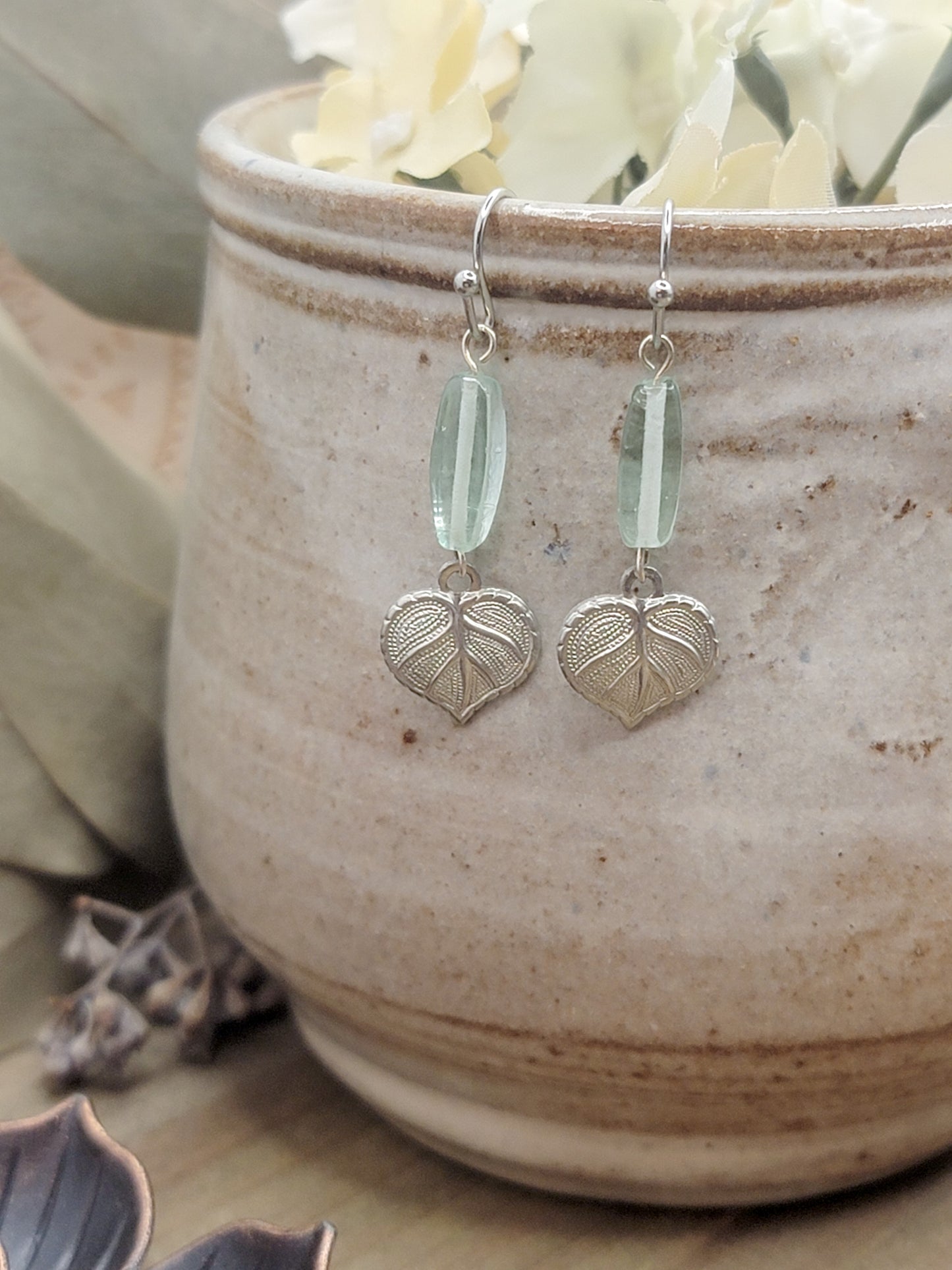 Tiny Silver Leaf Dangle Earrings, Nicki Lynn Jewelry 