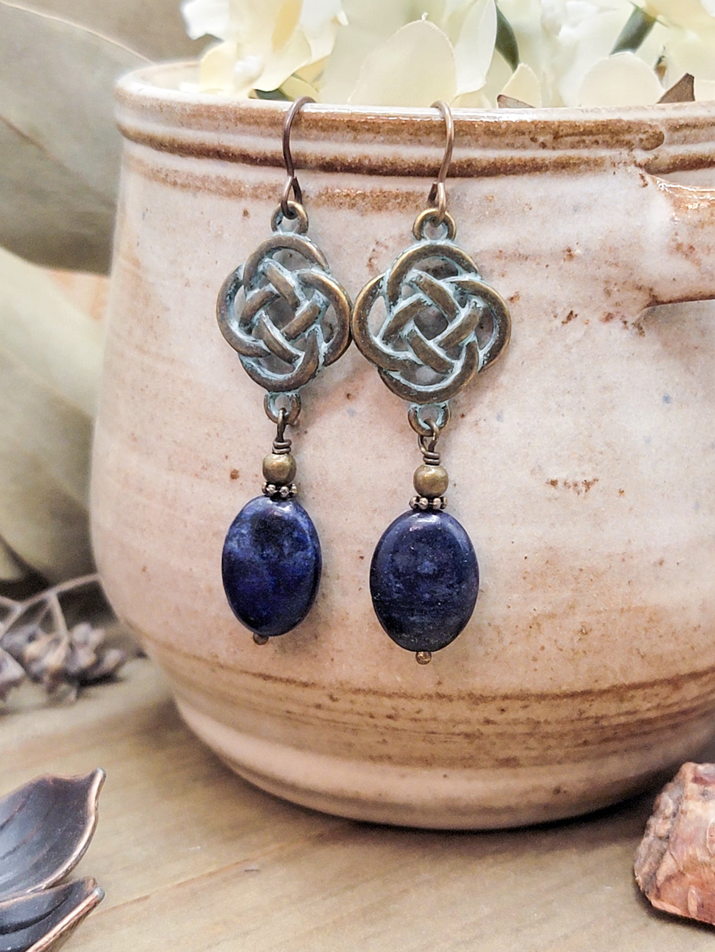 Celtic Knot and Blue Lapis Gemstone Earrings, Nicki Lynn Jewelry