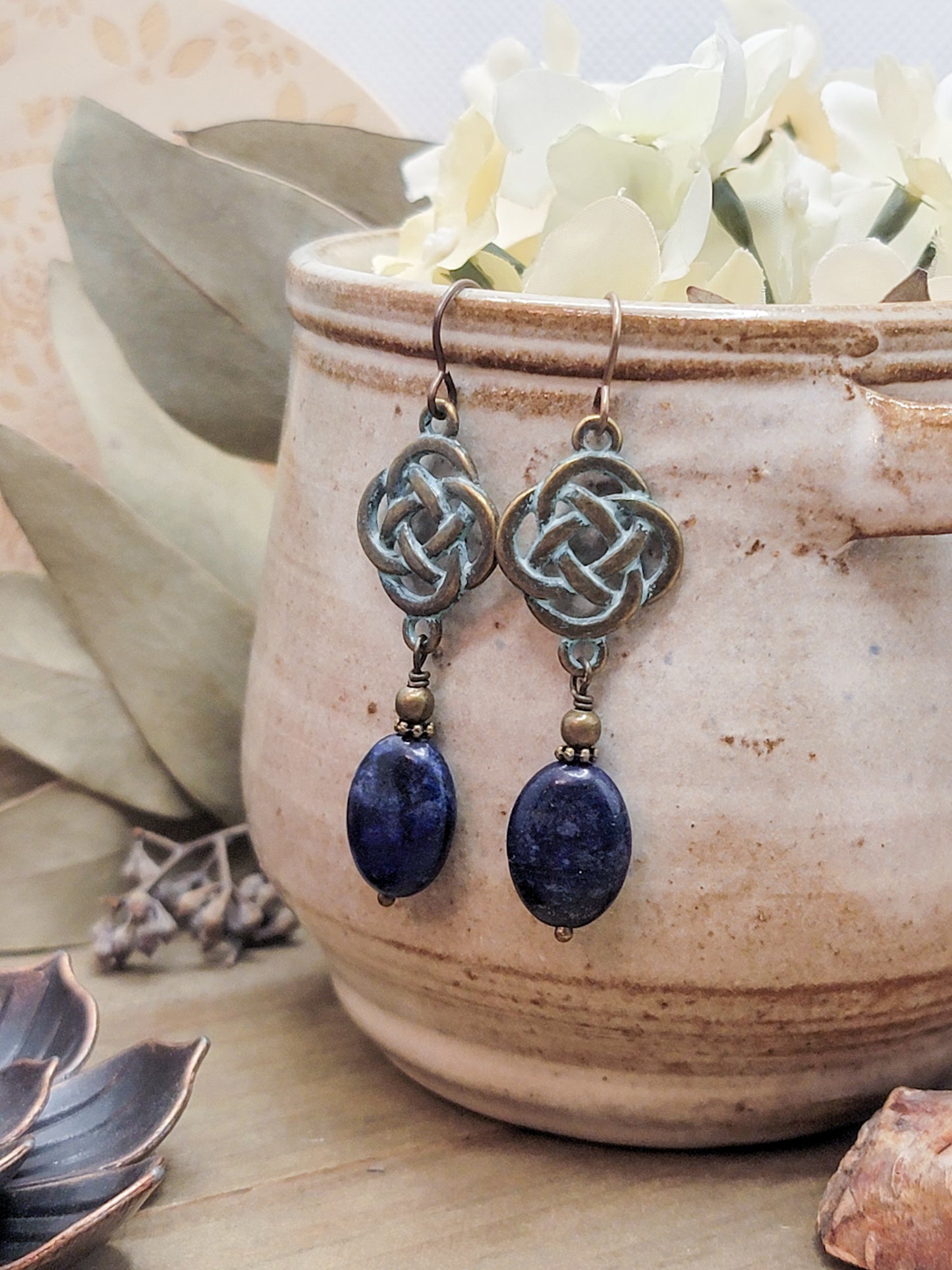 Celtic Knot and Blue Lapis Gemstone Earrings, Nicki Lynn Jewelry