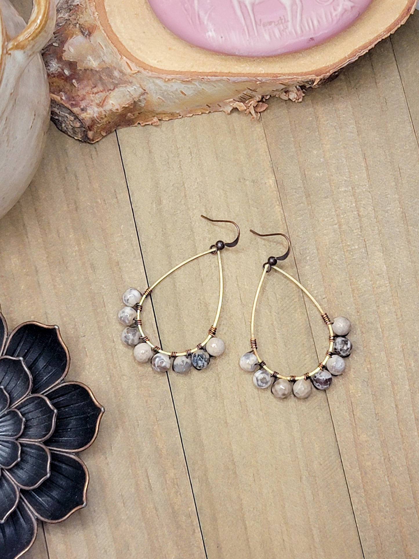 Wire Wrapped Teardrop Agate Stone Dangle Earrings, Nicki Lynn Jewelry
