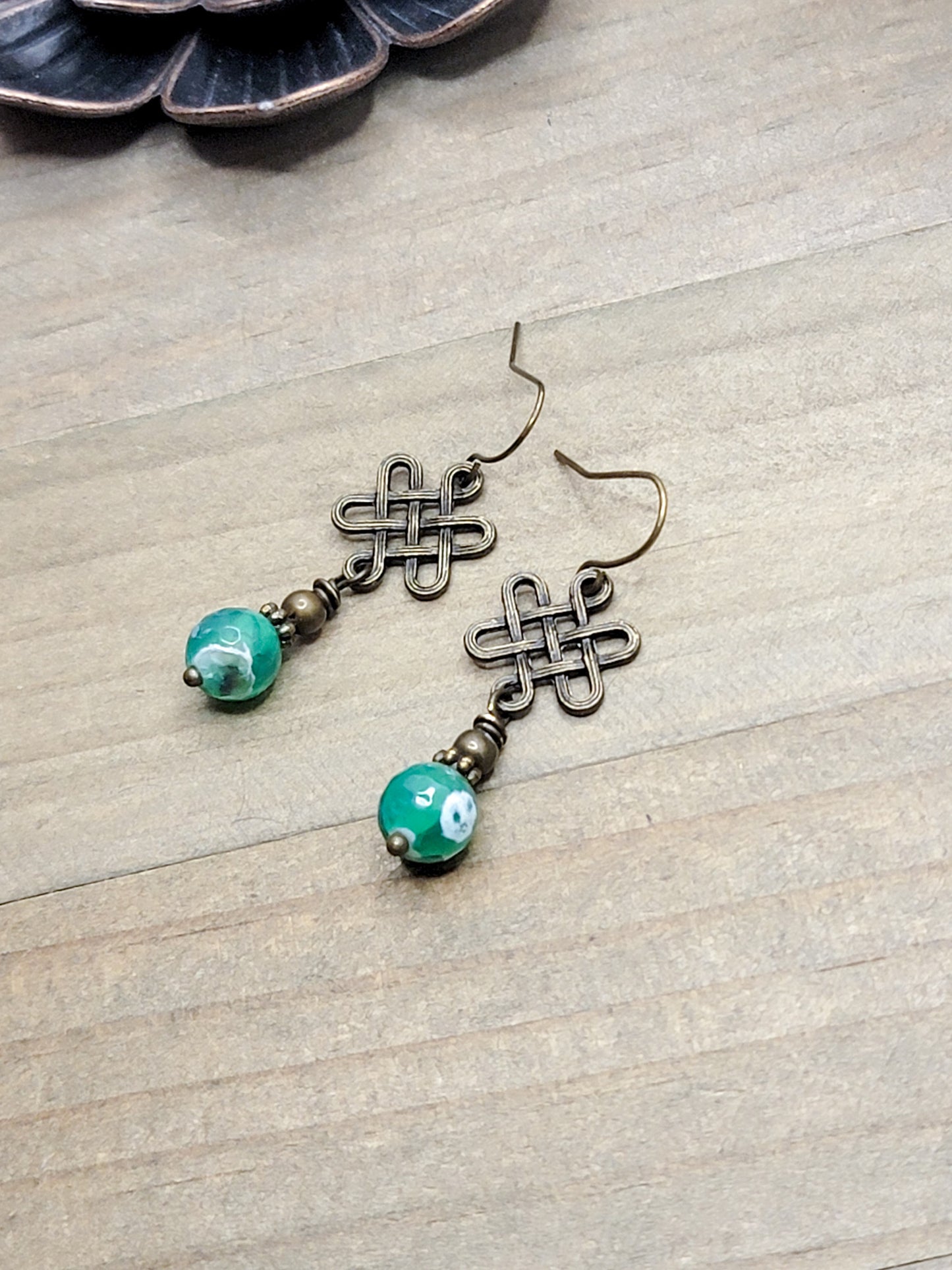 Celtic Knot-  Green Agate Dangle Earrings, Nicki Lynn Jewelry