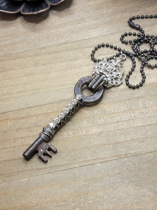 Vintage Glam Skeleton Key Assemblage Necklace, Nicki Lynn Jewelry 