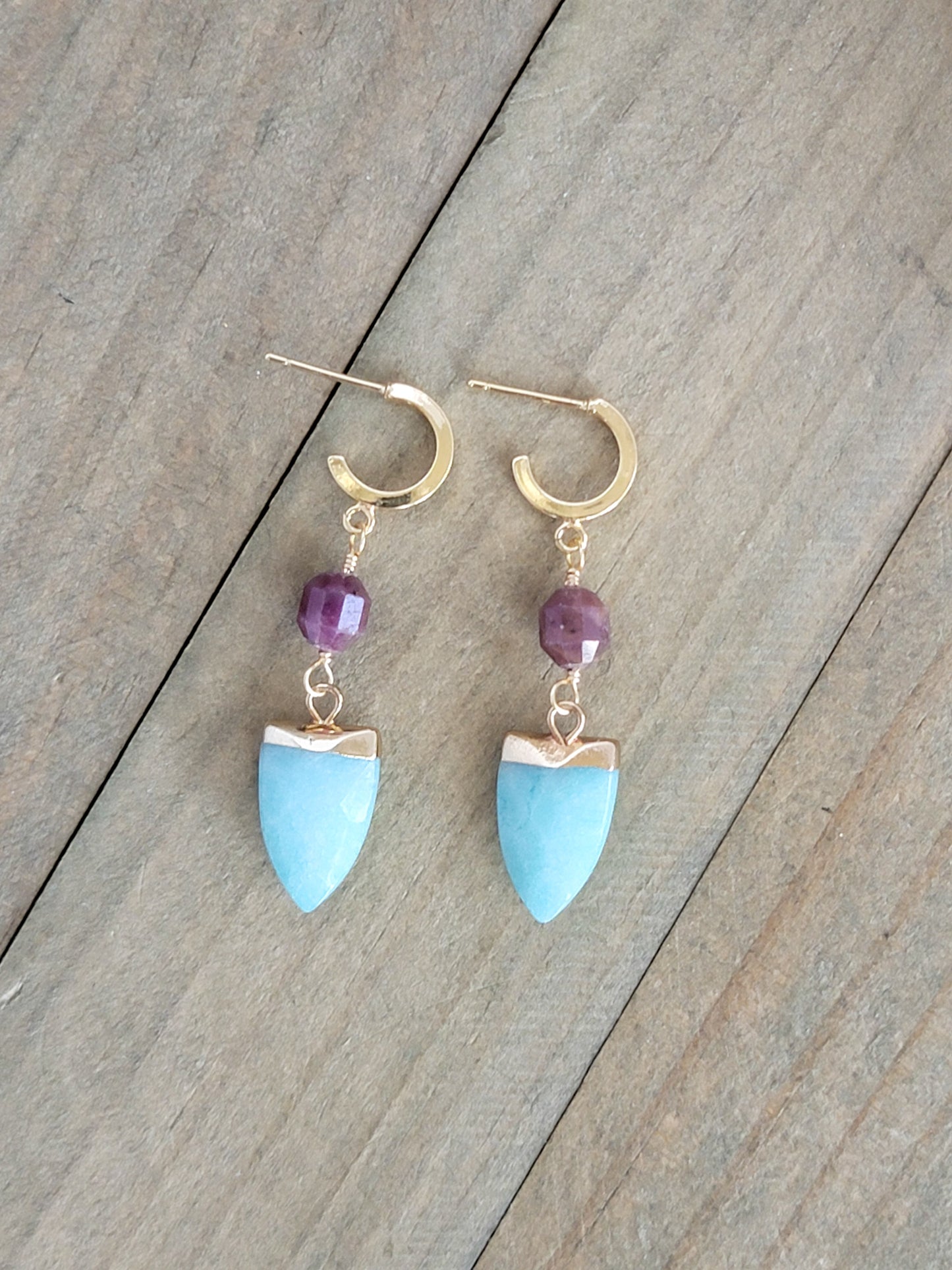 Amazonite and Tourmaline, Gold Huggie Earrings, Nicki Lynn Jewelry