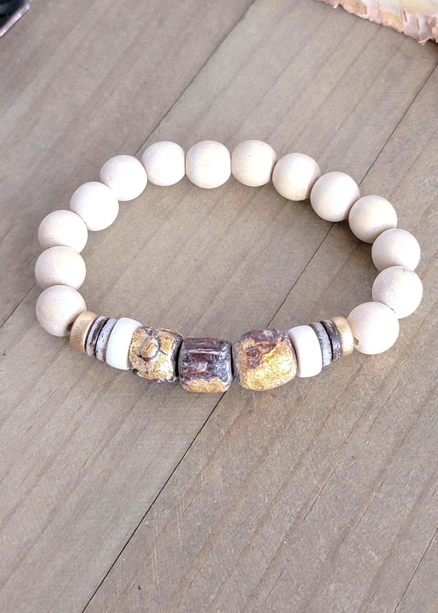 Chunky Statement Wood and Bone Bead Bracelet - Nicki Lynn Jewelry