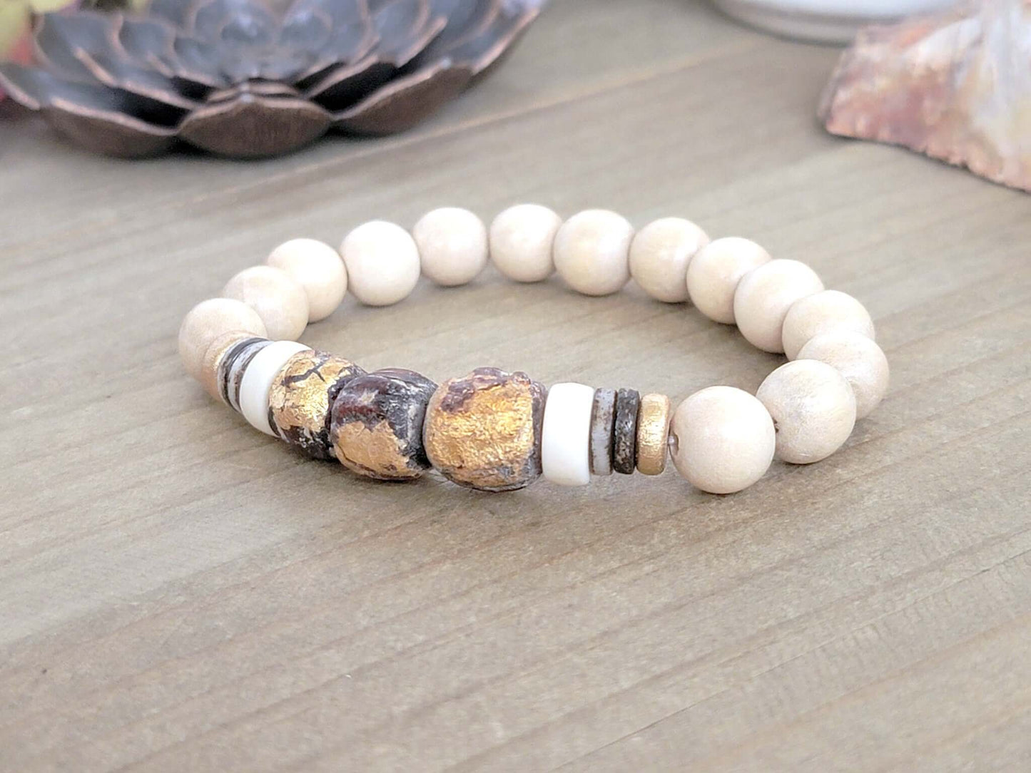 Chunky Statement Wood and Bone Bead Bracelet - Nicki Lynn Jewelry
