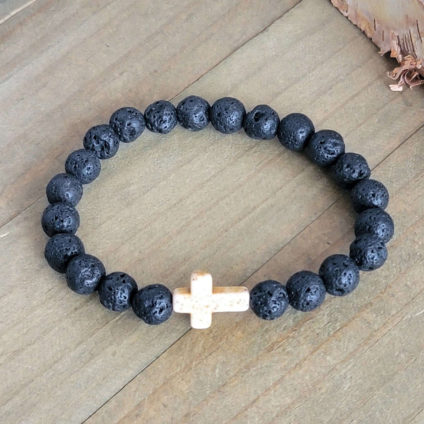 Men's Lava Stone and Cross Bracelet, Nicki Lynn Jewelry