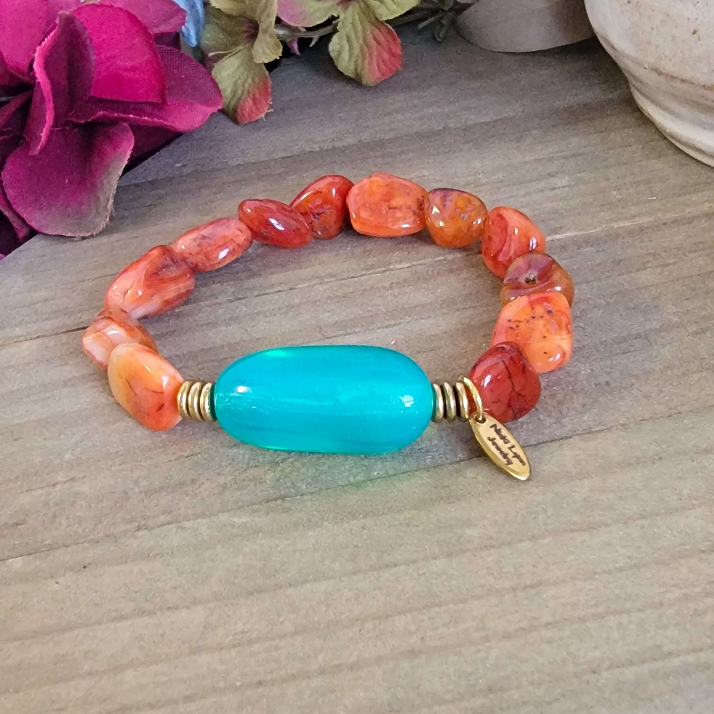 Carnelian and Czech Bead Statement Bracelet, Nicki Lynn Jewelry