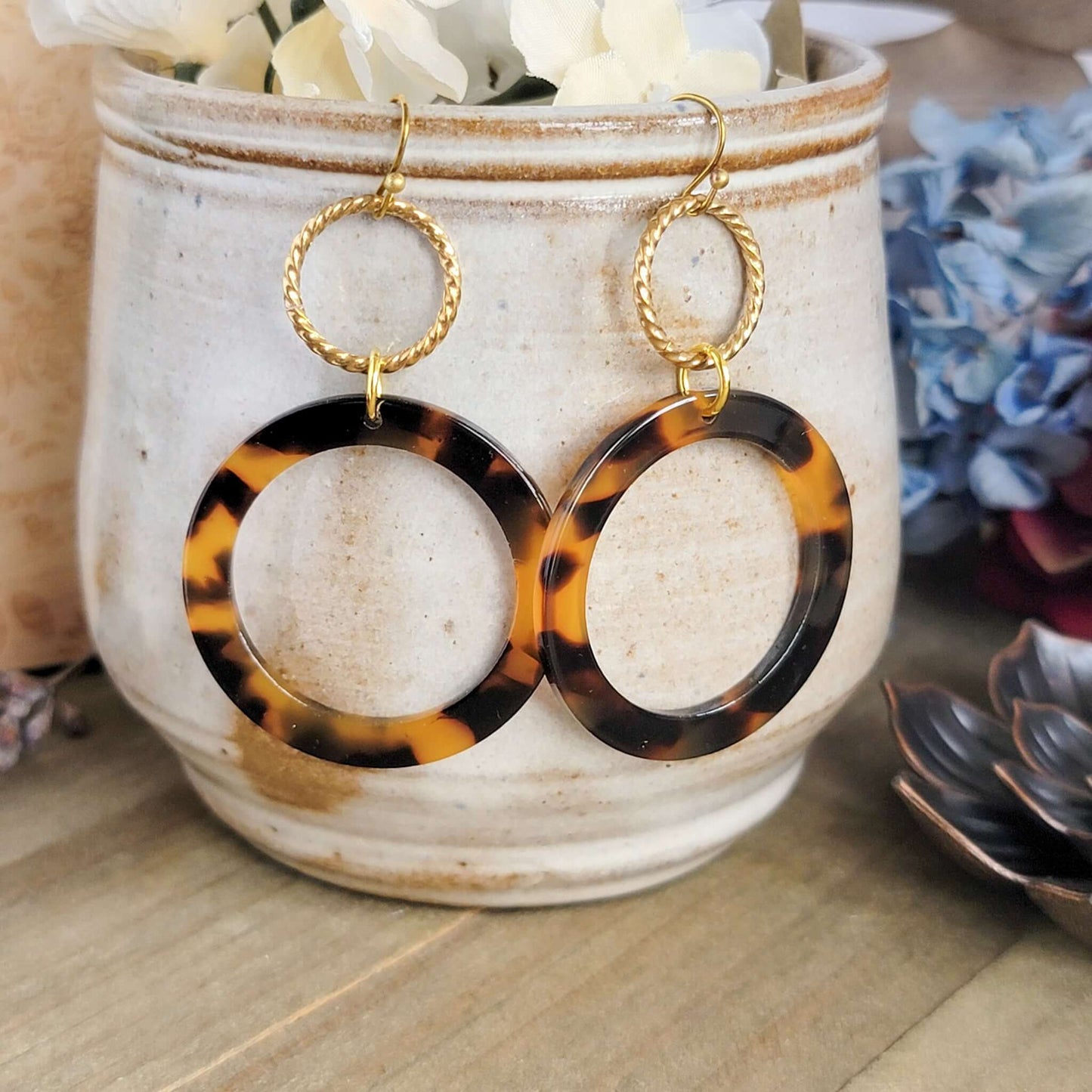 Black and Gold Acrylic Hoop Statement Earrings, Nicki Lynn Jewelry