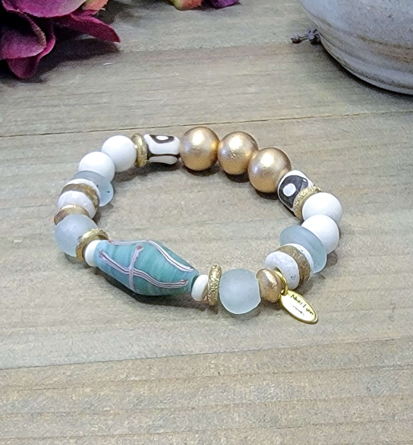 Chunky Wood and Bone Bead Bracelet, Nicki Lynn Jewelry