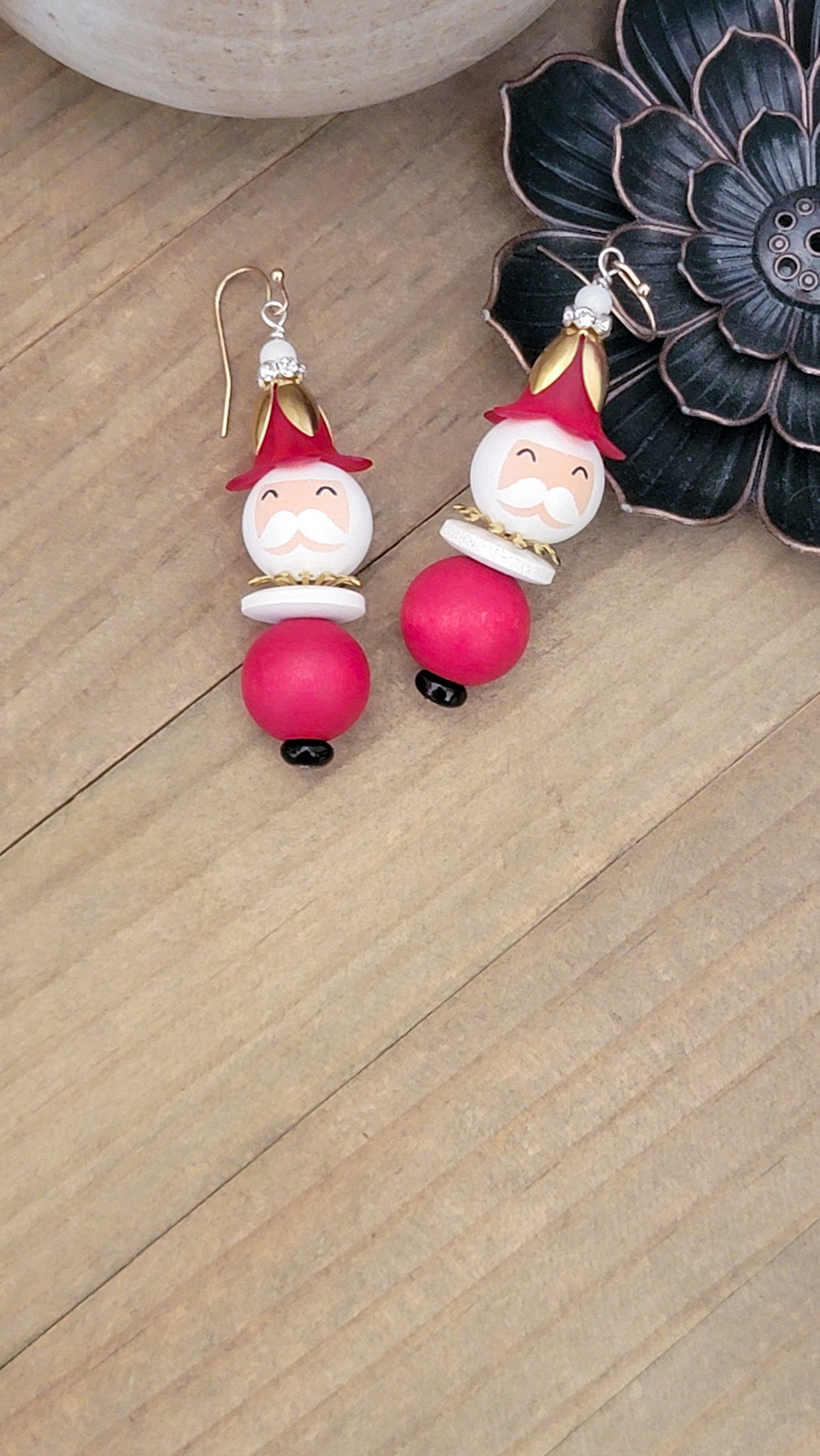 Santa Wood Beaded Earrings, Nicki Lynn Jewelry