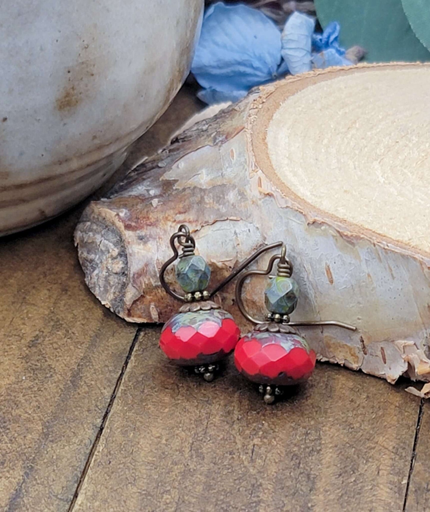 Red Rustic Drop Earrings, Nicki Lynn Jewelry