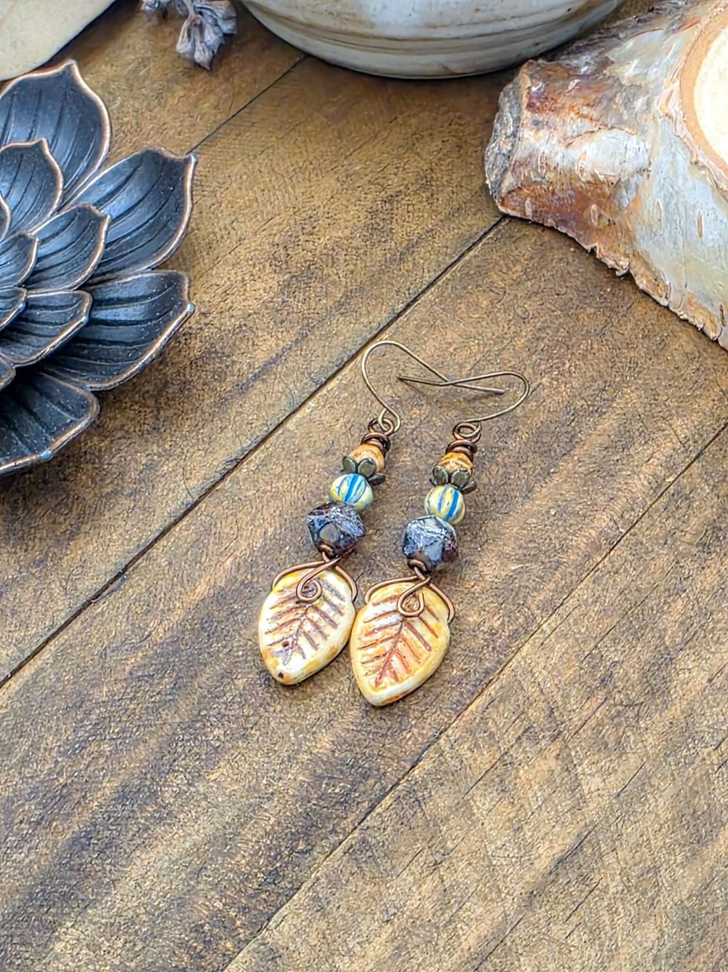Leaf Drop Earrings in Earthy Tones, Nicki Lynn Jewelry