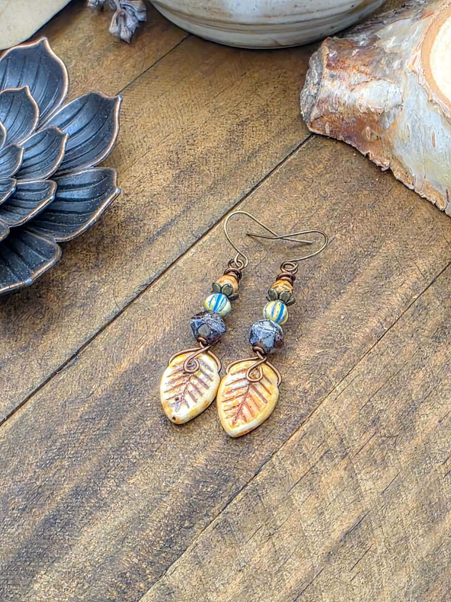 Leaf Drop Earrings in Earthy Tones, Nicki Lynn Jewelry