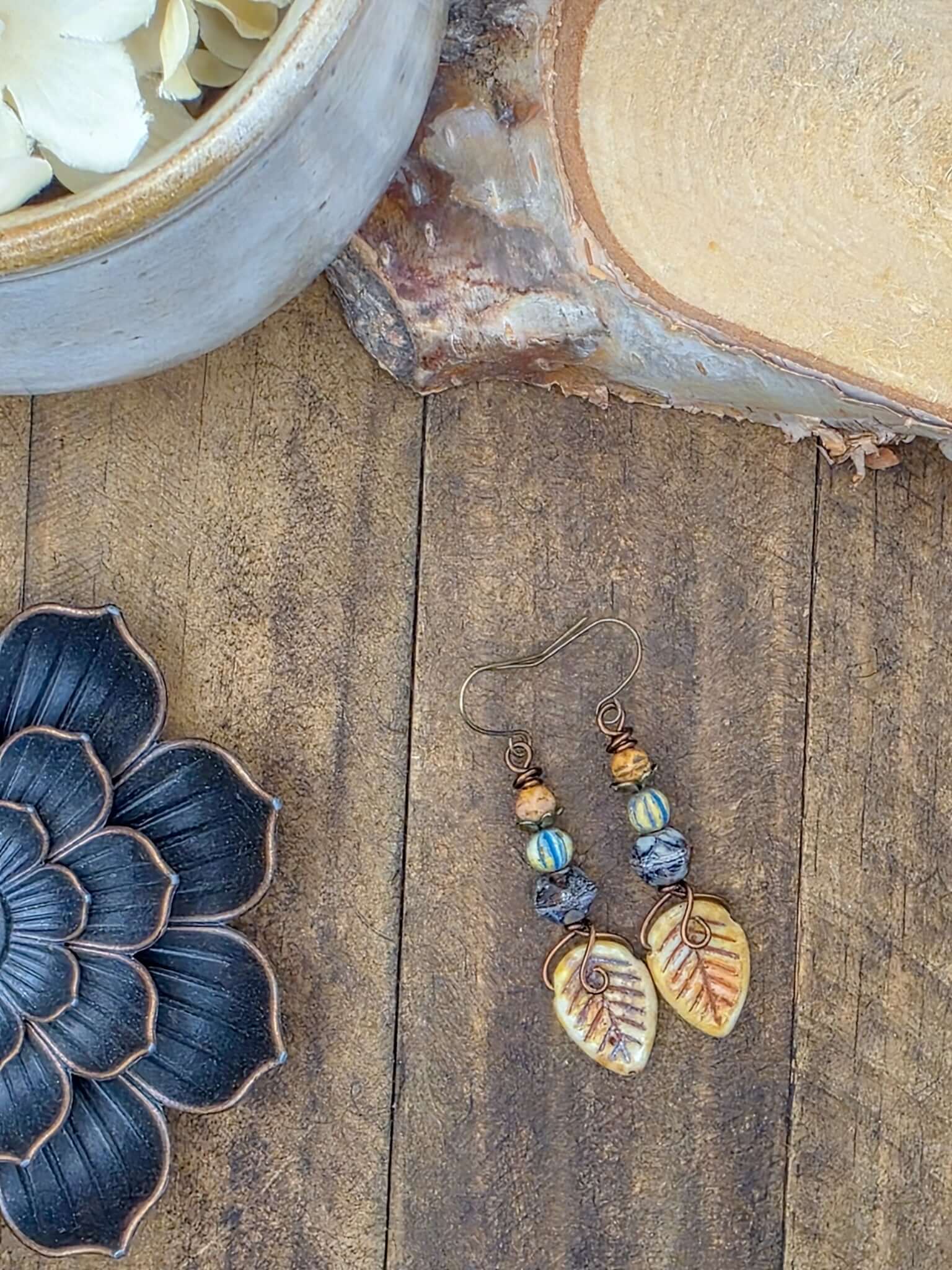Leaf Drop Earrings in Earthy Tones, Nicki Lynn Jewelry