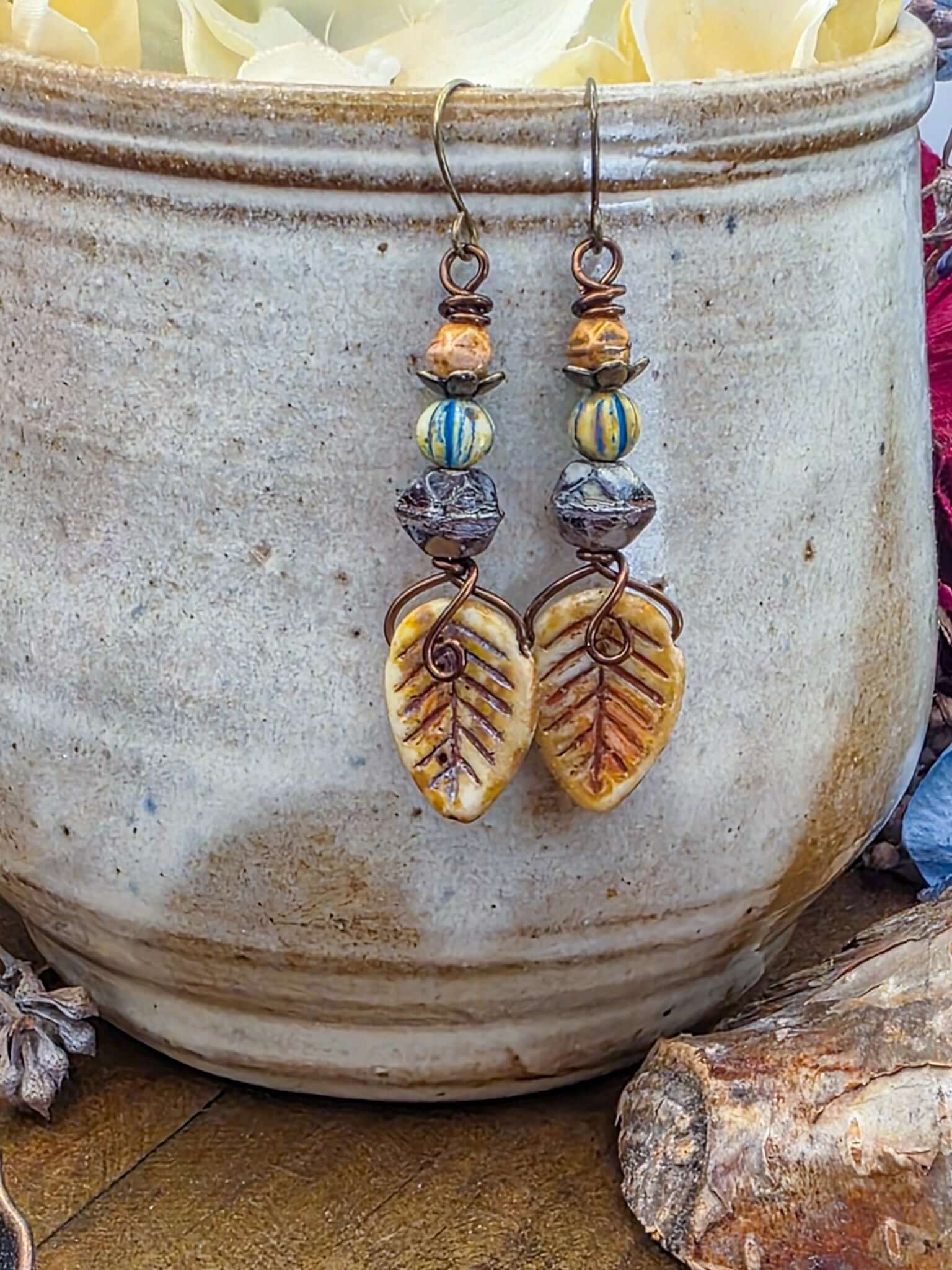 Leaf Drop Earrings in Earthy Tones, Nicki Lynn Jewelry