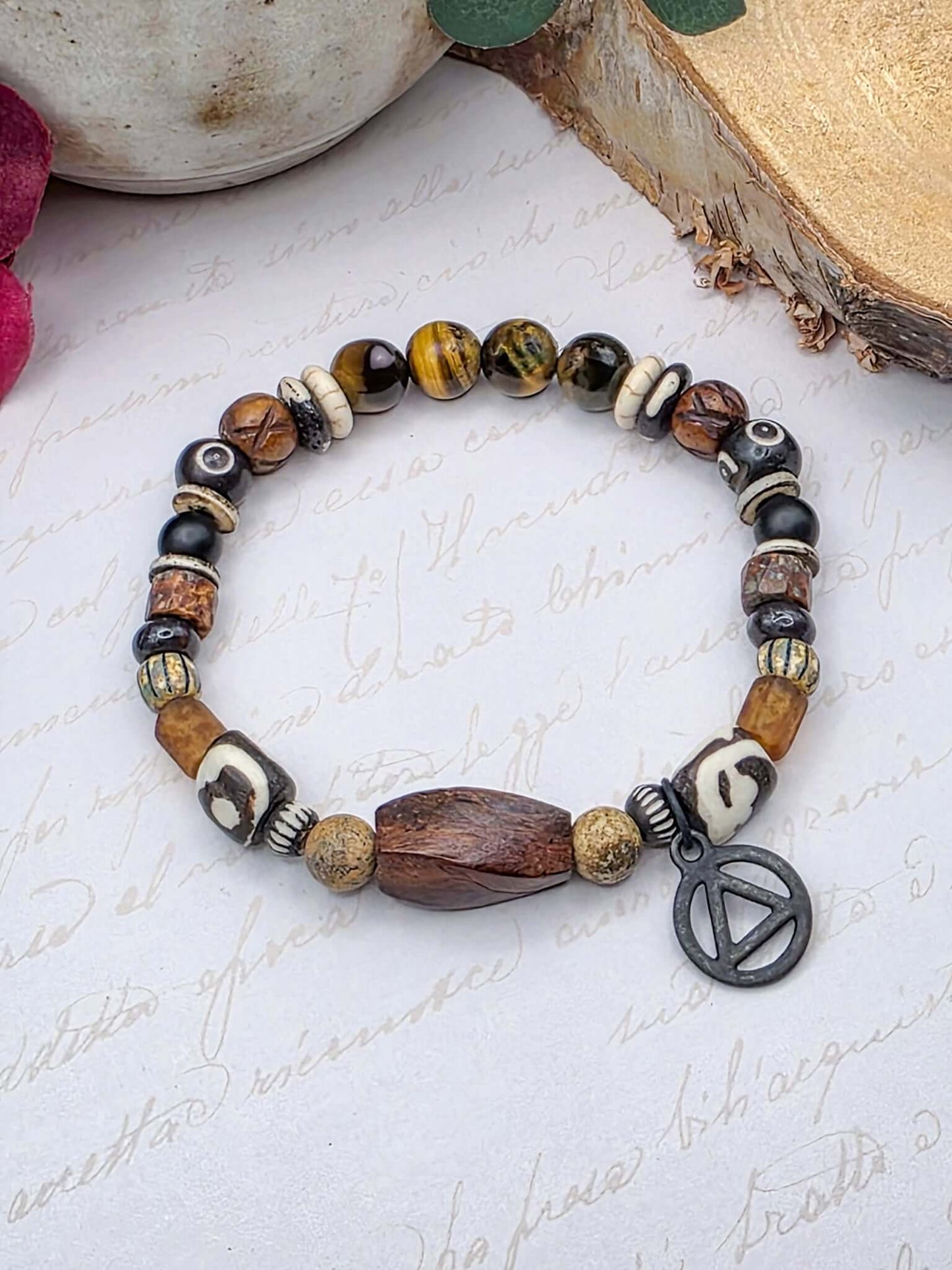 Men's Sobriety Bracelet- AA Mixed Gemstone Bracelet- Nicki Lynn Jewelry