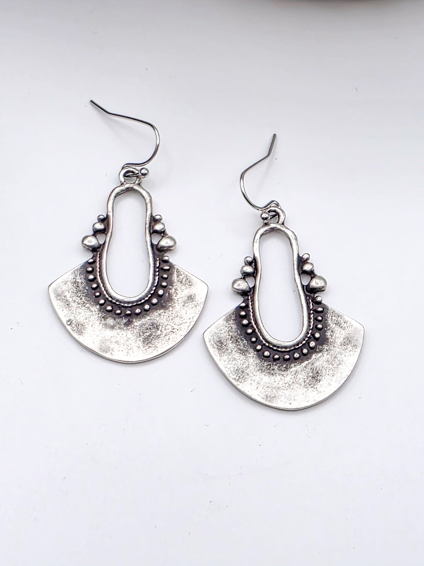 Antique Silver Boho Statement Earrings, Textured Ethnic Earrings, Bohemian Dangle Earrings