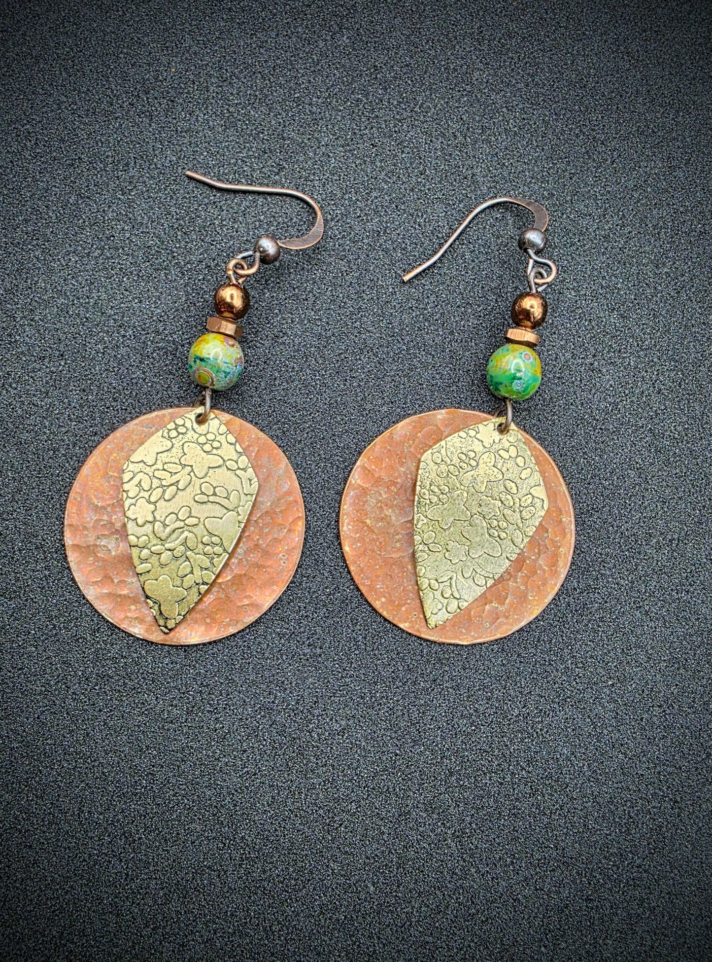 Czech Beaded Earrings with Textured Mixed Metal - Nicki Lynn Jewelry