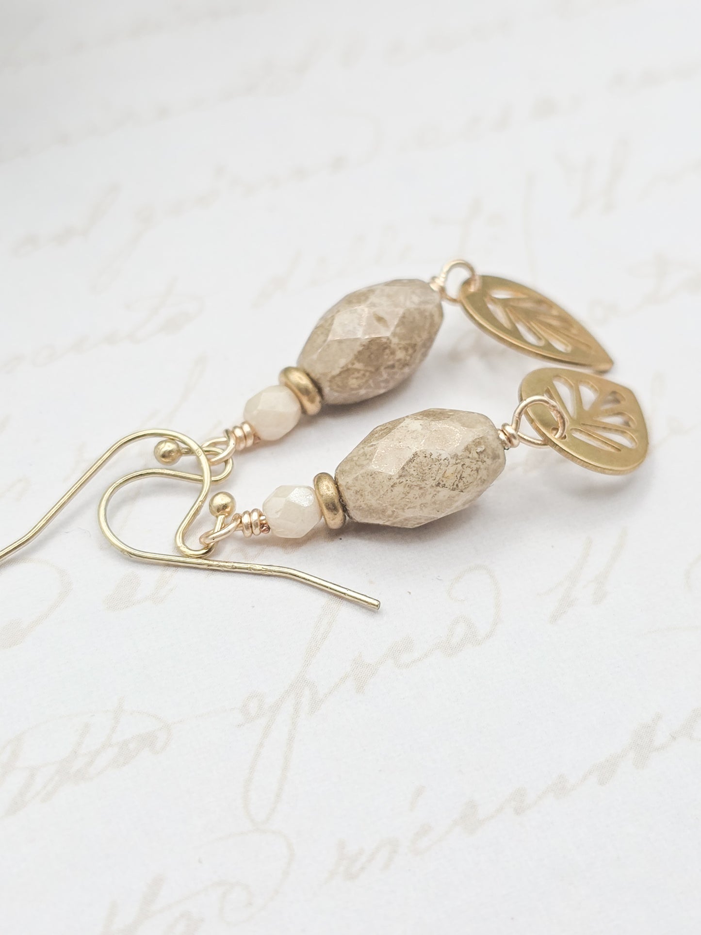 Raw Brass Leaf Earrings with Czech Glass Beads – Boho Nature-Inspired Jewelry, Nicki Lynn Jewelry