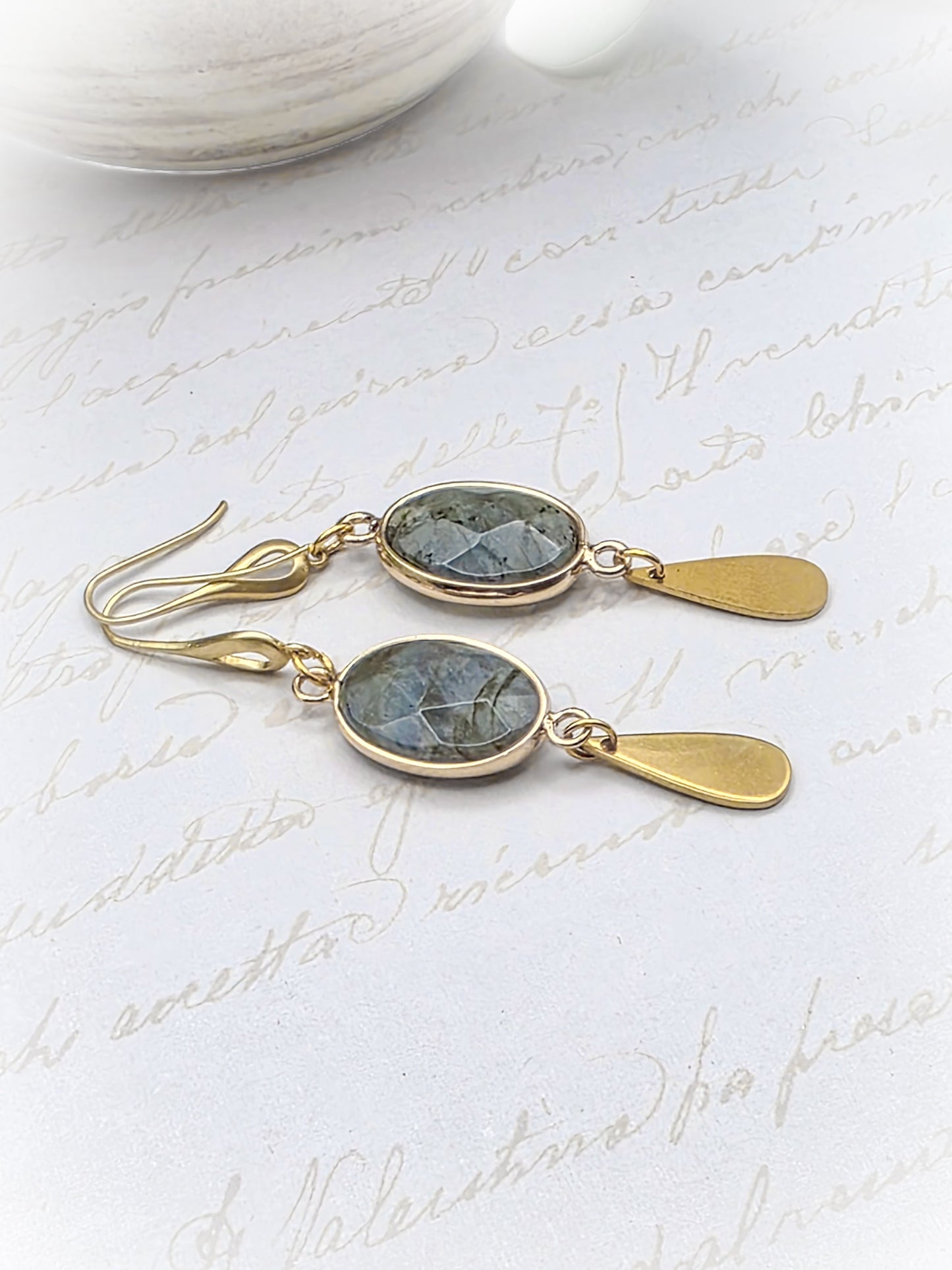 Labradorite and Gold Brass Teardrop Earrings, Nicki Lynn Jewelry