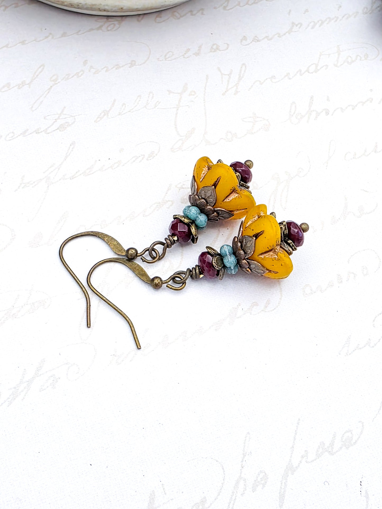 Victorian Style Czech Flower Dangle Earrings
