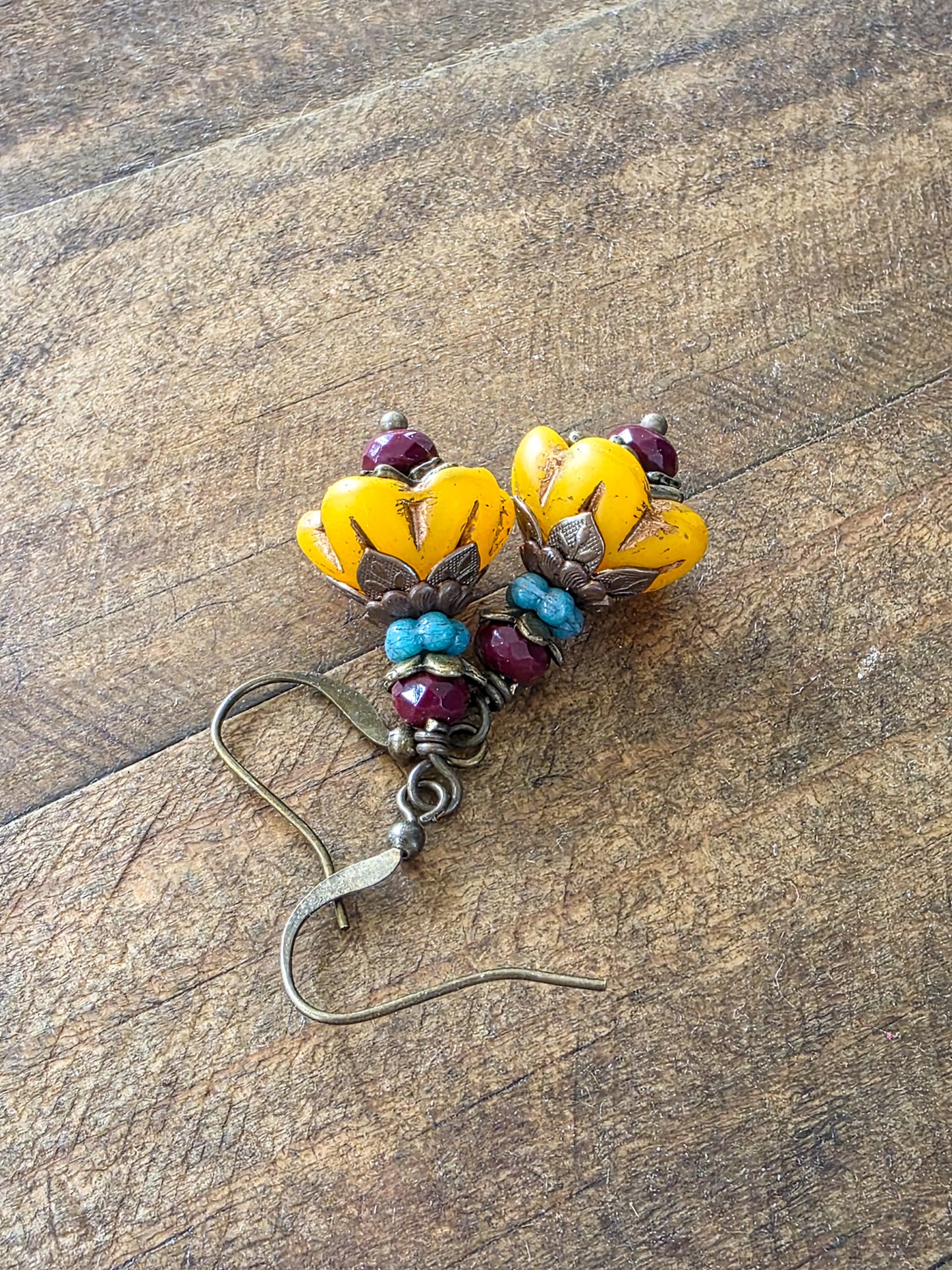 Victorian Style Czech Flower Dangle Earrings