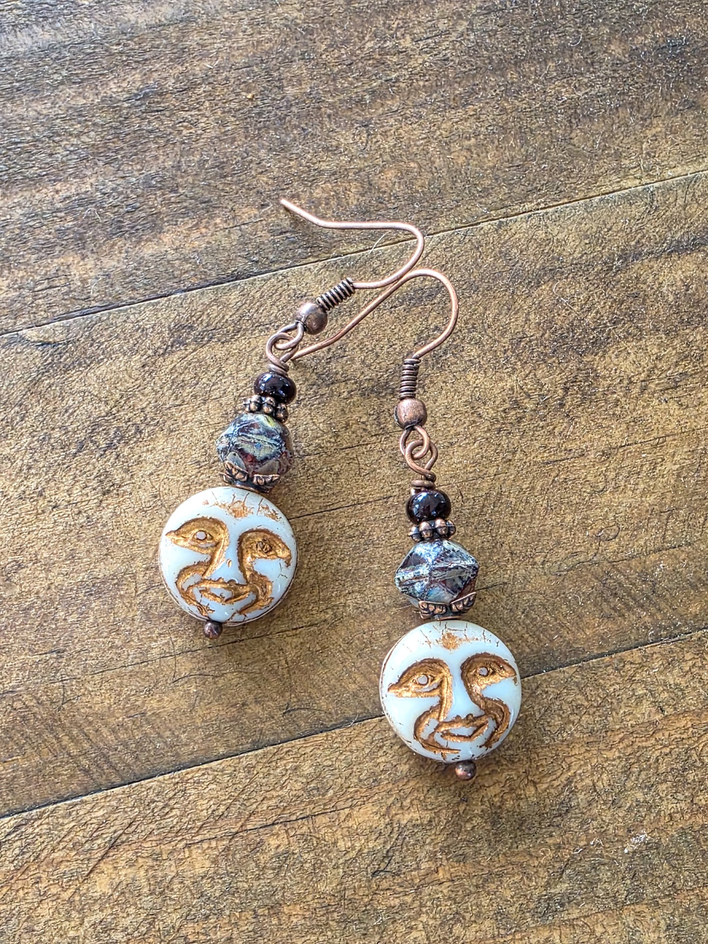 Moon Face Rustic Dangle Earrings