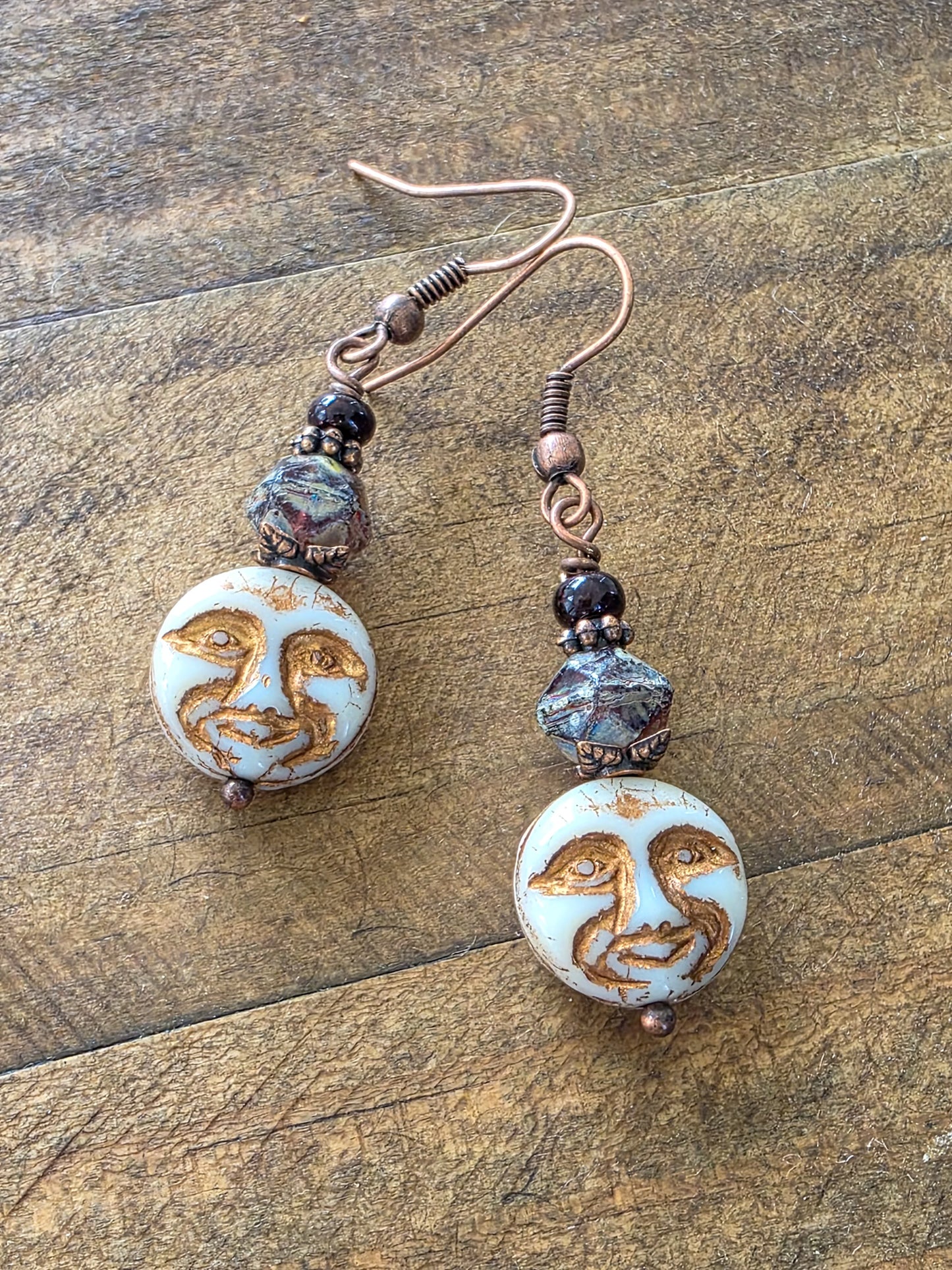 Moon Face Rustic Dangle Earrings