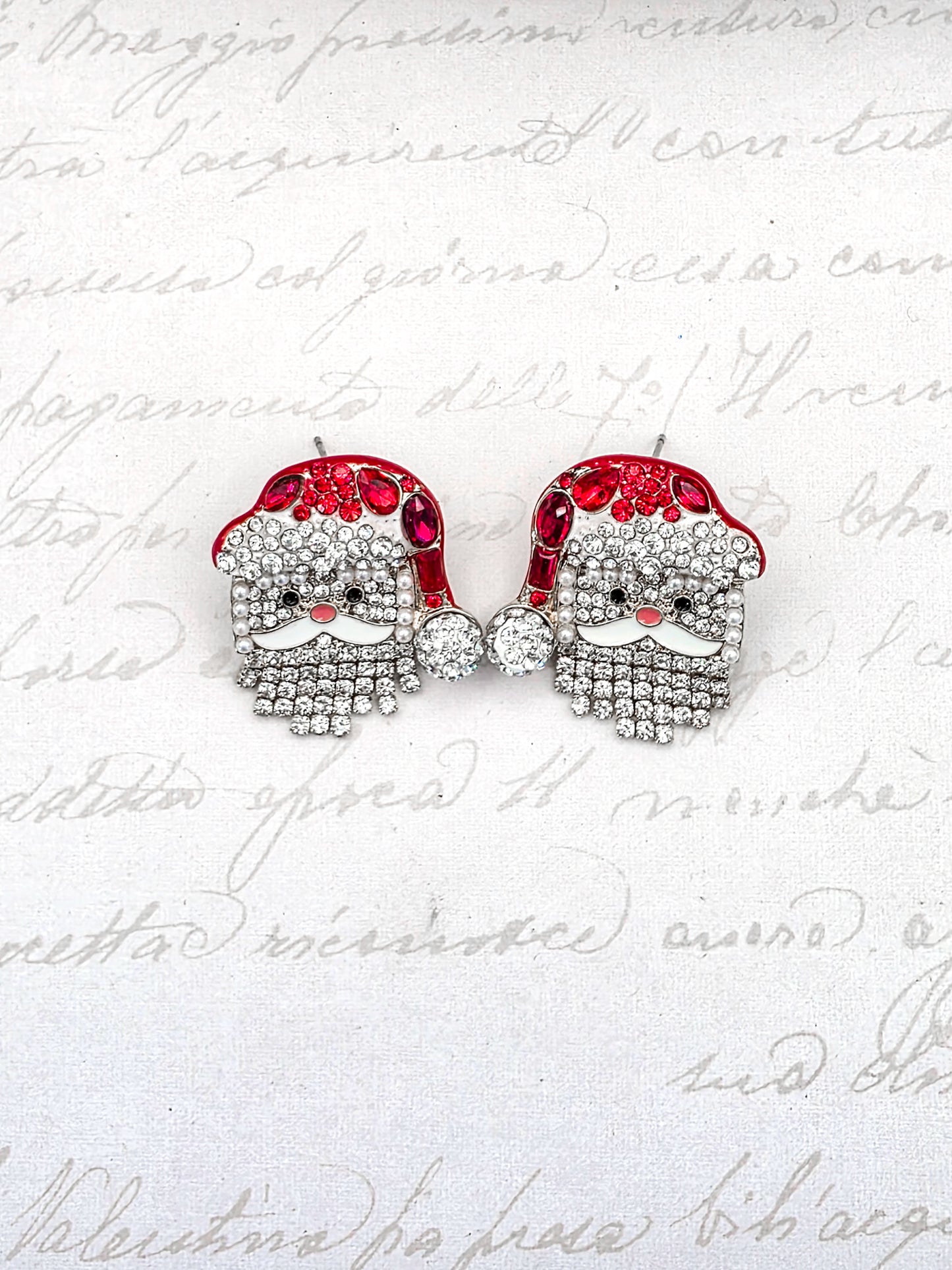 Santa Face Pave Crystal Stud Earrings-Red/White
