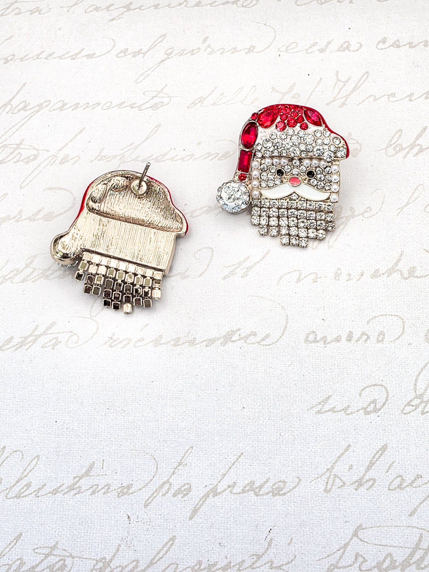 Santa Face Pave Crystal Stud Earrings-Red/White