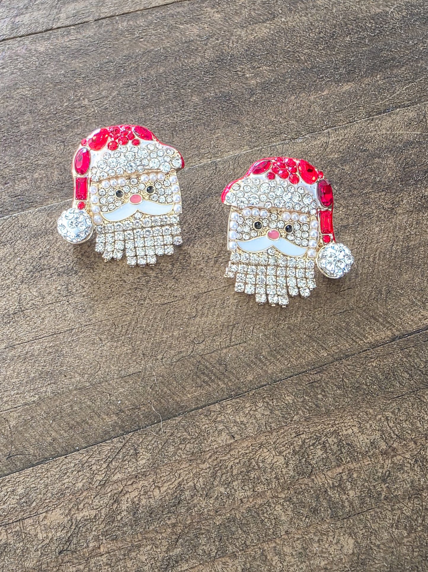 Santa Face Pave Crystal Stud Earrings-Red/White