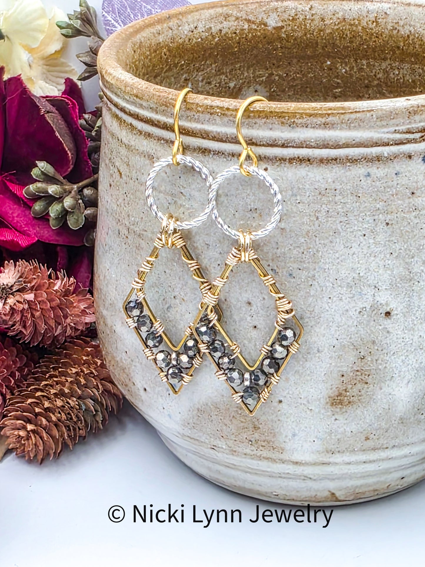 Mixed Metal Triangle Beaded Earrings, Nicki Lynn Jewelry