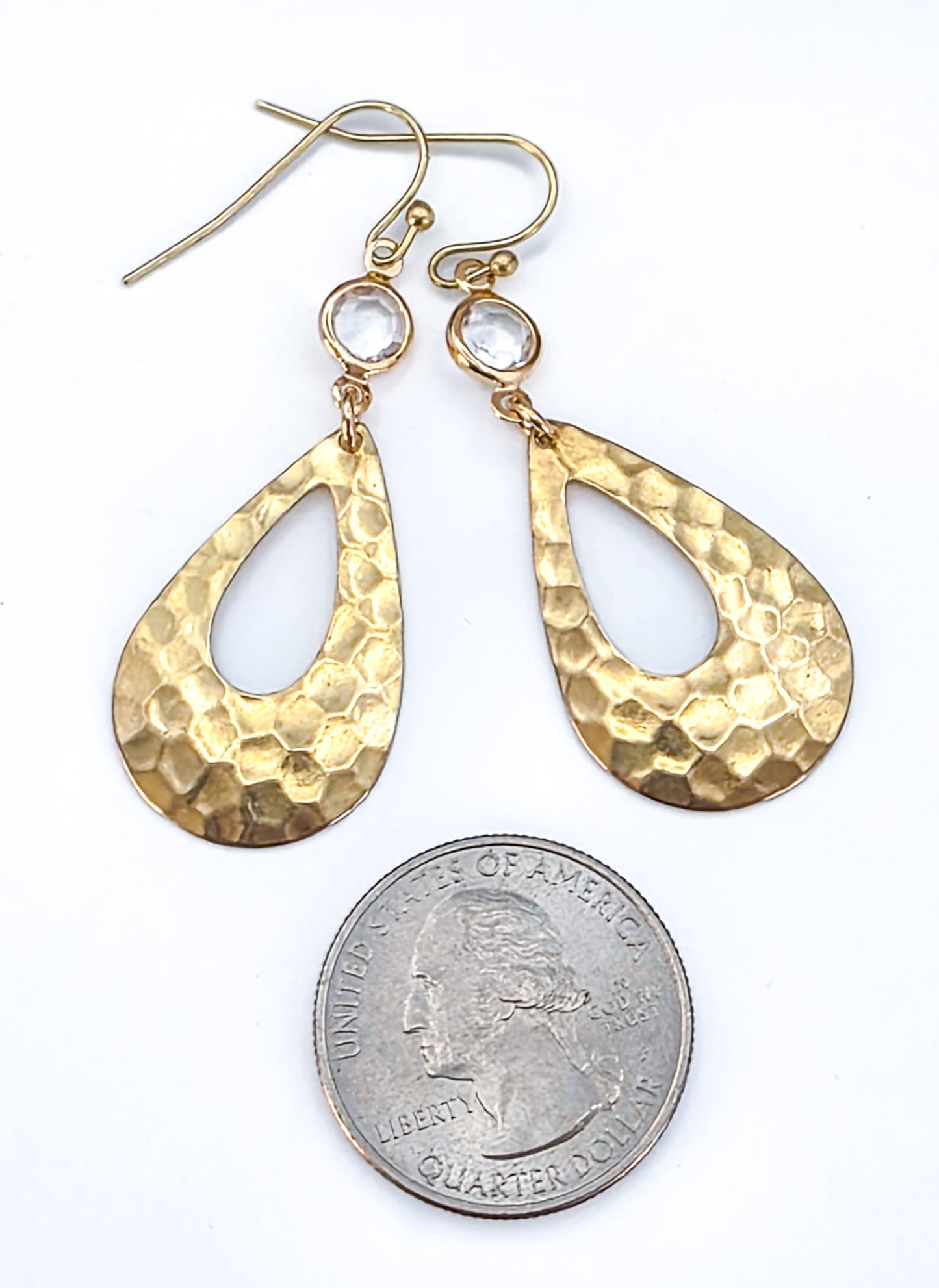 Brass and Crystal Hammered Teardrop Earrings, Nicki Lynn Jewelry