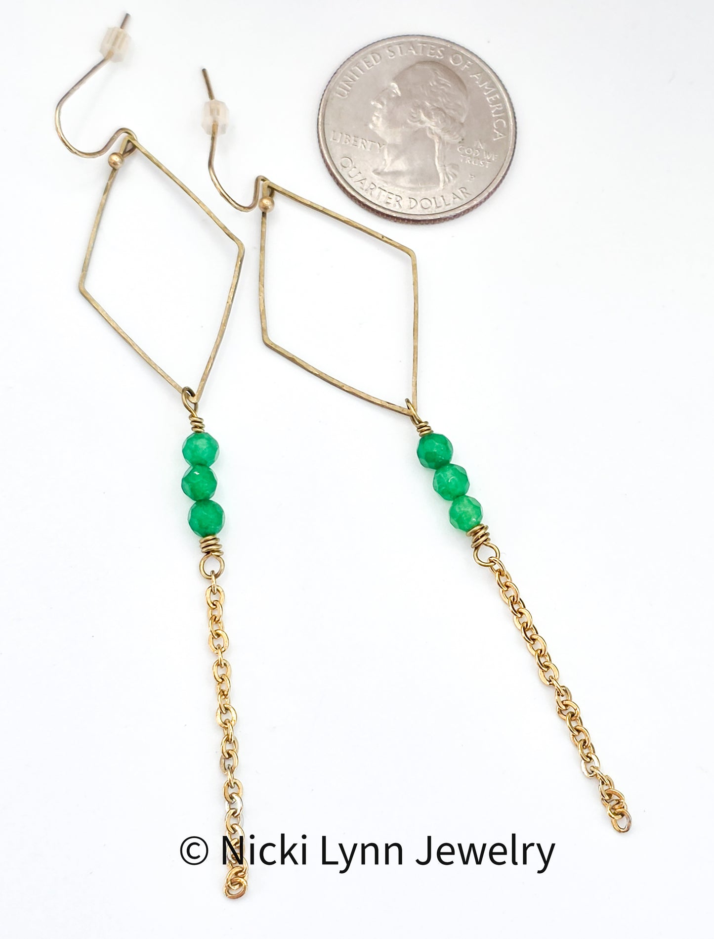 Jade & Raw Brass Geometric Chain Dangle Earrings, Nicki Lynn Jewelry