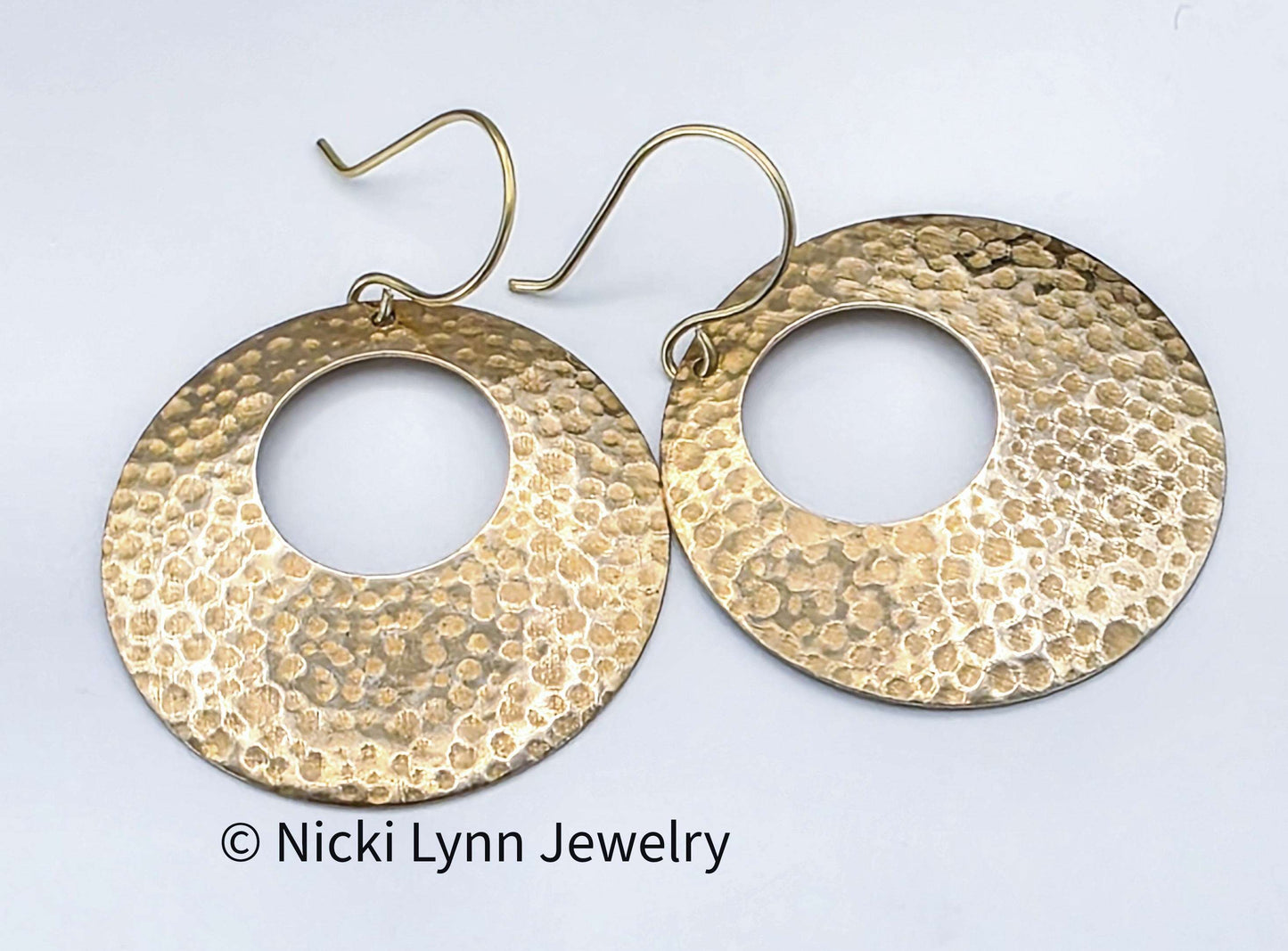 Hammered Raw Brass Hoop Earrings, Nicki Lynn Jewelry