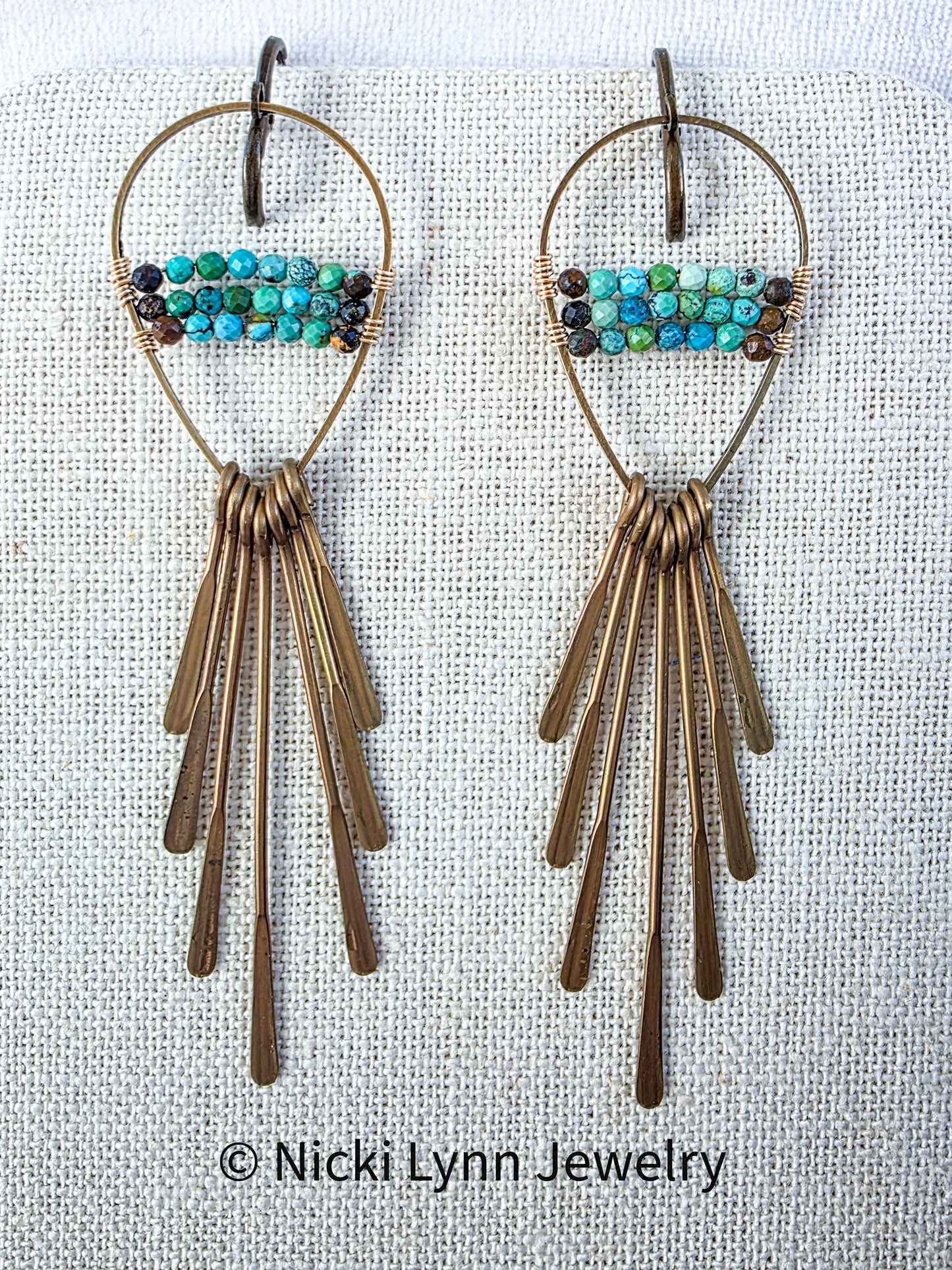 Brass Turquoise Fringe Earrings, Nicki Lynn Jewelry