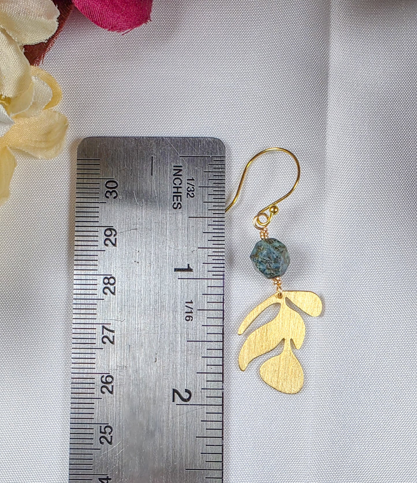 Gold Leaf Earrings with Blue Apatite Gemstones, Nicki Lynn Jewelry