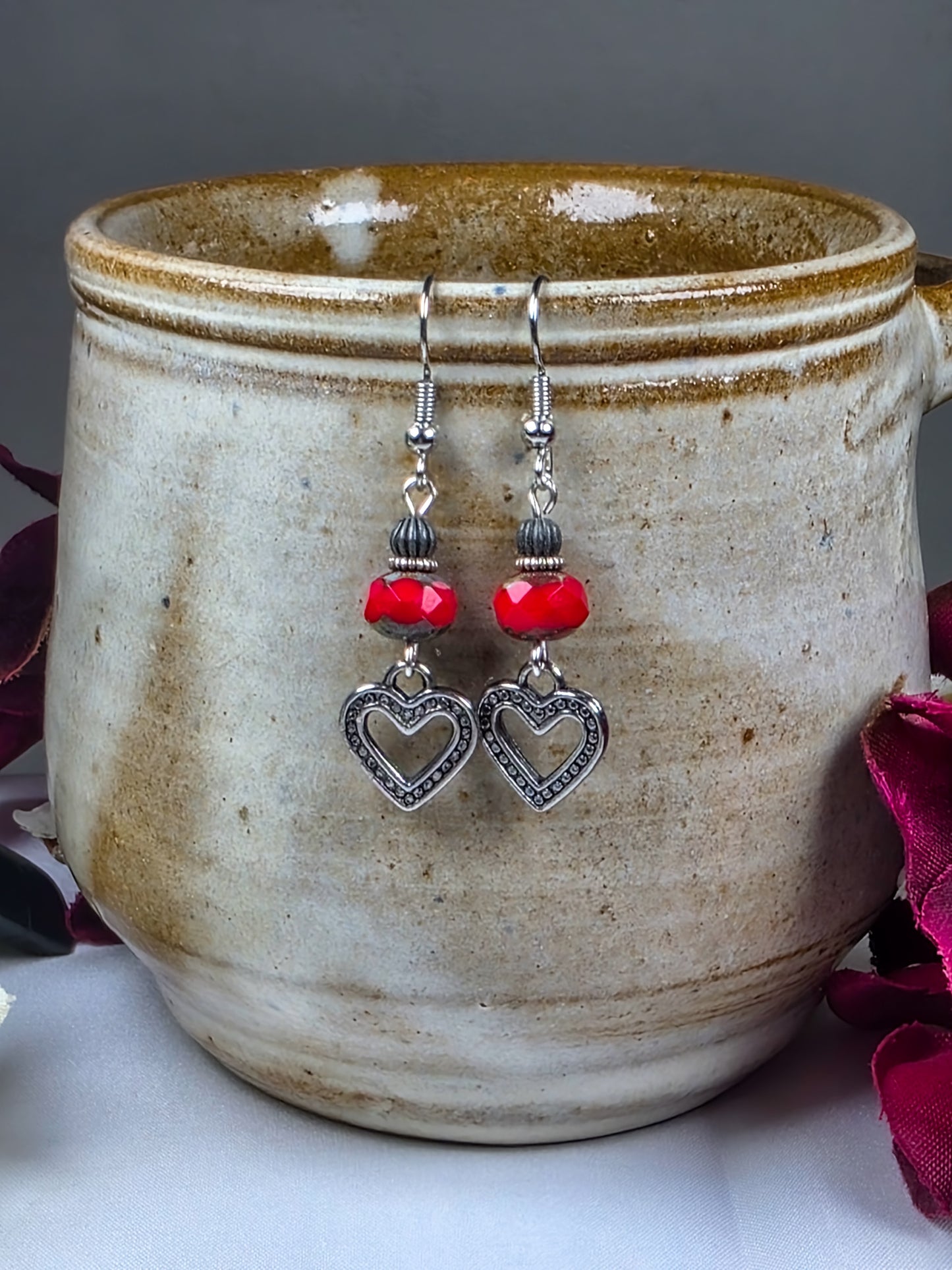 Red Czech Glass Heart Earrings, Nicki Lynn Jewelry