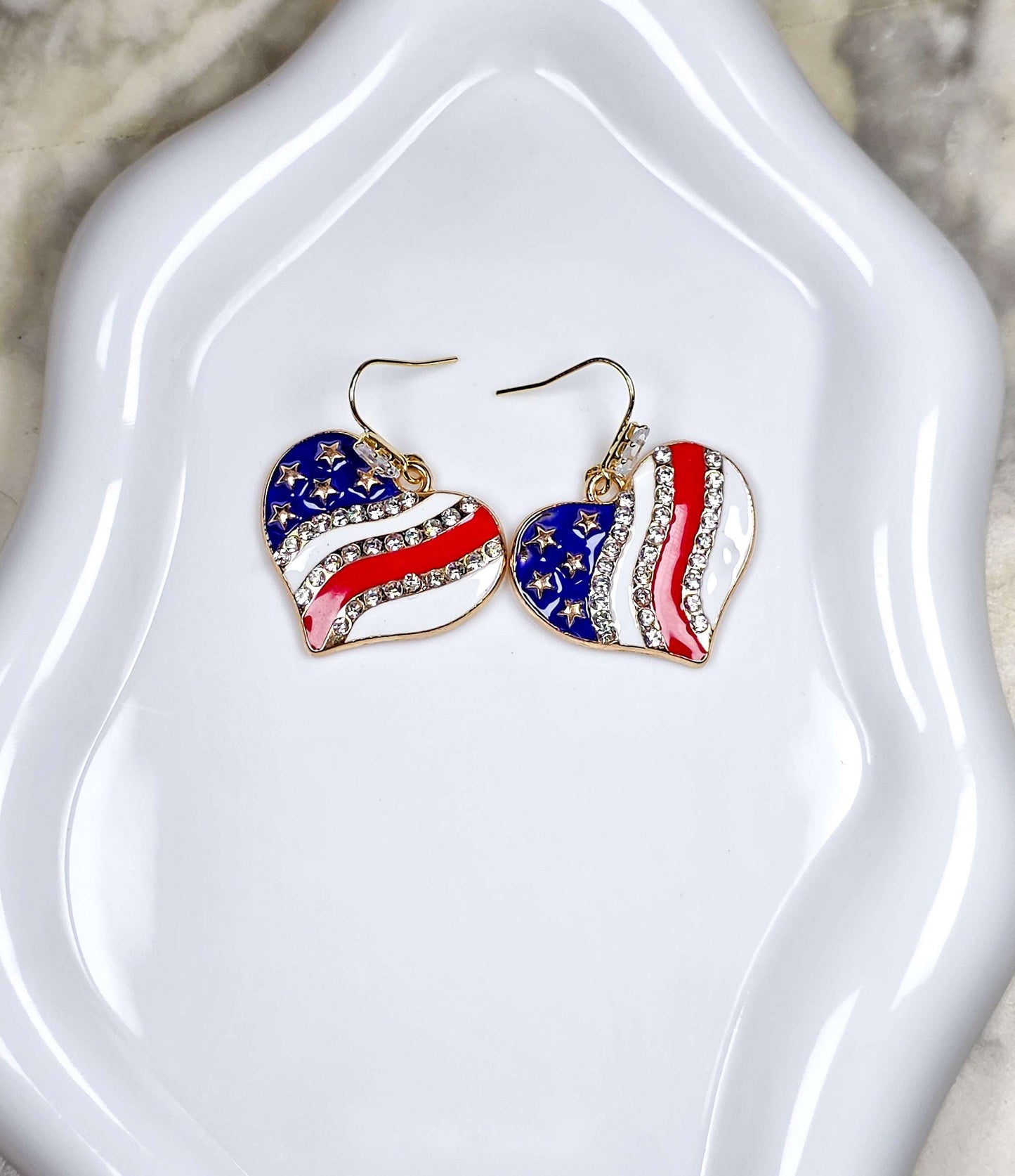 Patriotic American Flag Heart Earrings, Nicki Lynn Jewelry