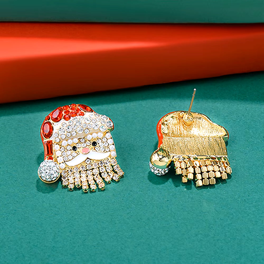Santa Face Pave Crystal Stud Earrings-Red/White, Nicki Lynn Jewelry
