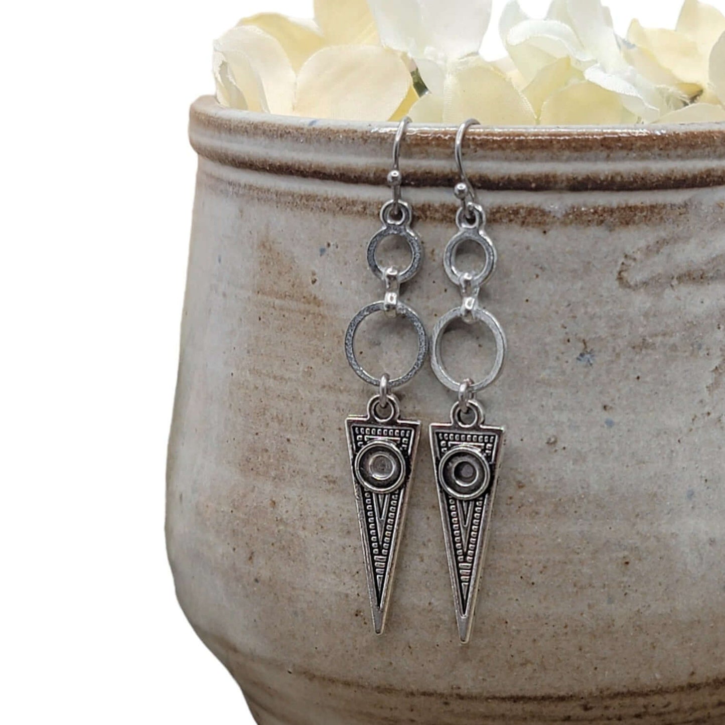 Silver Triangle Earrings - Hypoallergenic, Nicki Lynn Jewelry