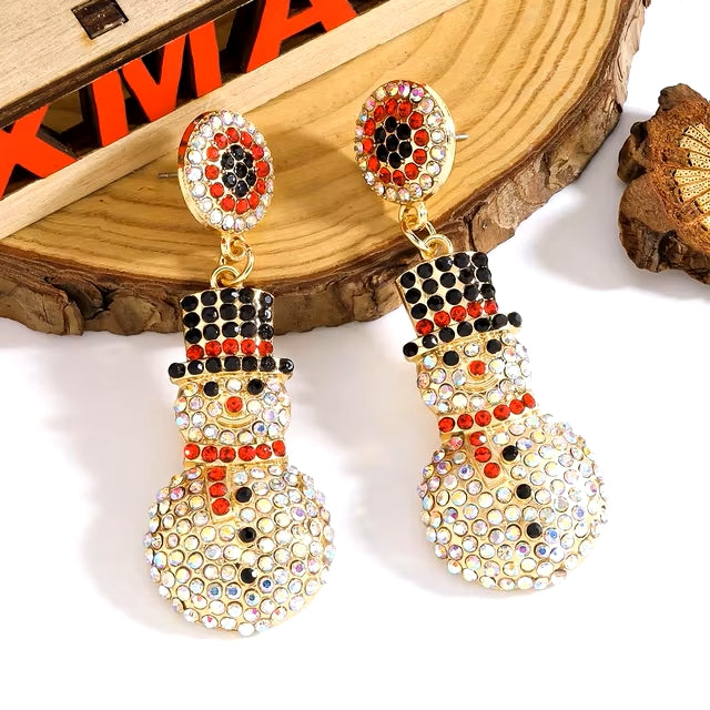 Rhinestone Sparkle Snowman Holiday Earrings, Nicki Lynn Jewelry