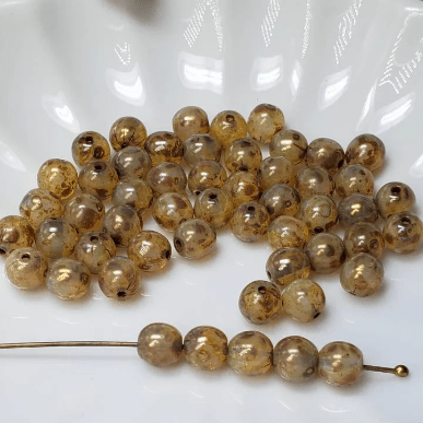 6mm Opal Champagne Picasso Smooth Druk Beads - Nicki Lynn Jewelry